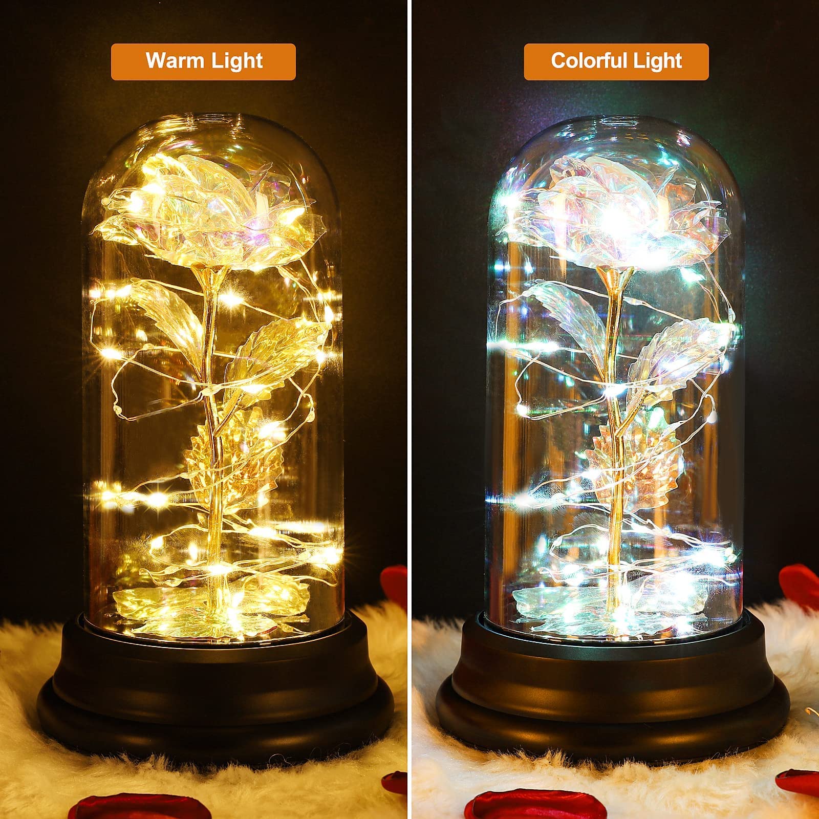 N&T NIETING Light Up Glass Rose Gift for Mom, Her, Girlfriend, Wife - Elegant Birthday, Anniversary, Valentine's Day Present with LED Illumination - Perfect for Romantic Nights, Home Decor, and Special Occasions