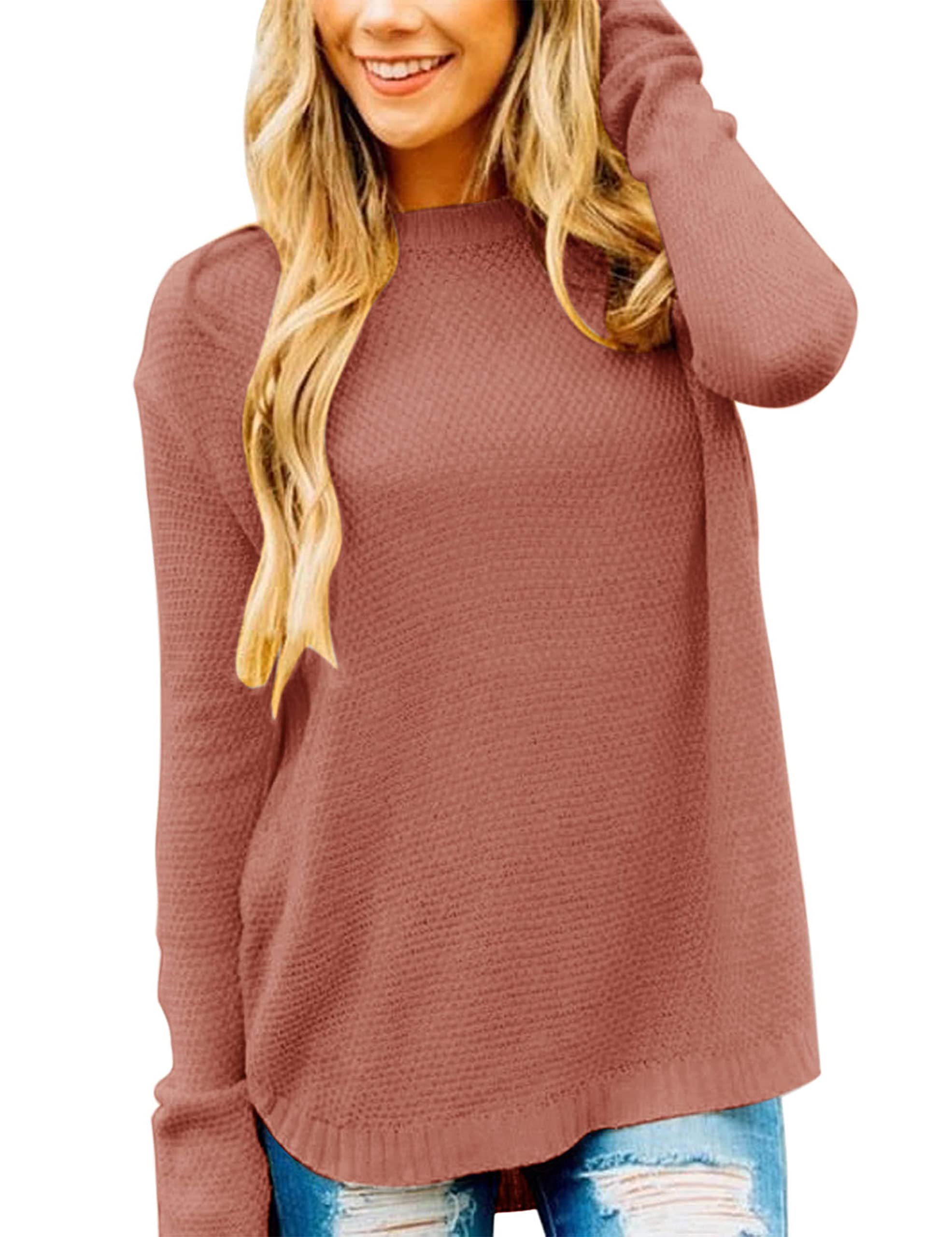 MEROKEETY Women's 2025 Fall Long Sleeve Oversized Crew Neck Solid Color Knit Pullover Sweater Tops - Cozy Casual Wear for Autumn, Winter Layering & Office Outfits