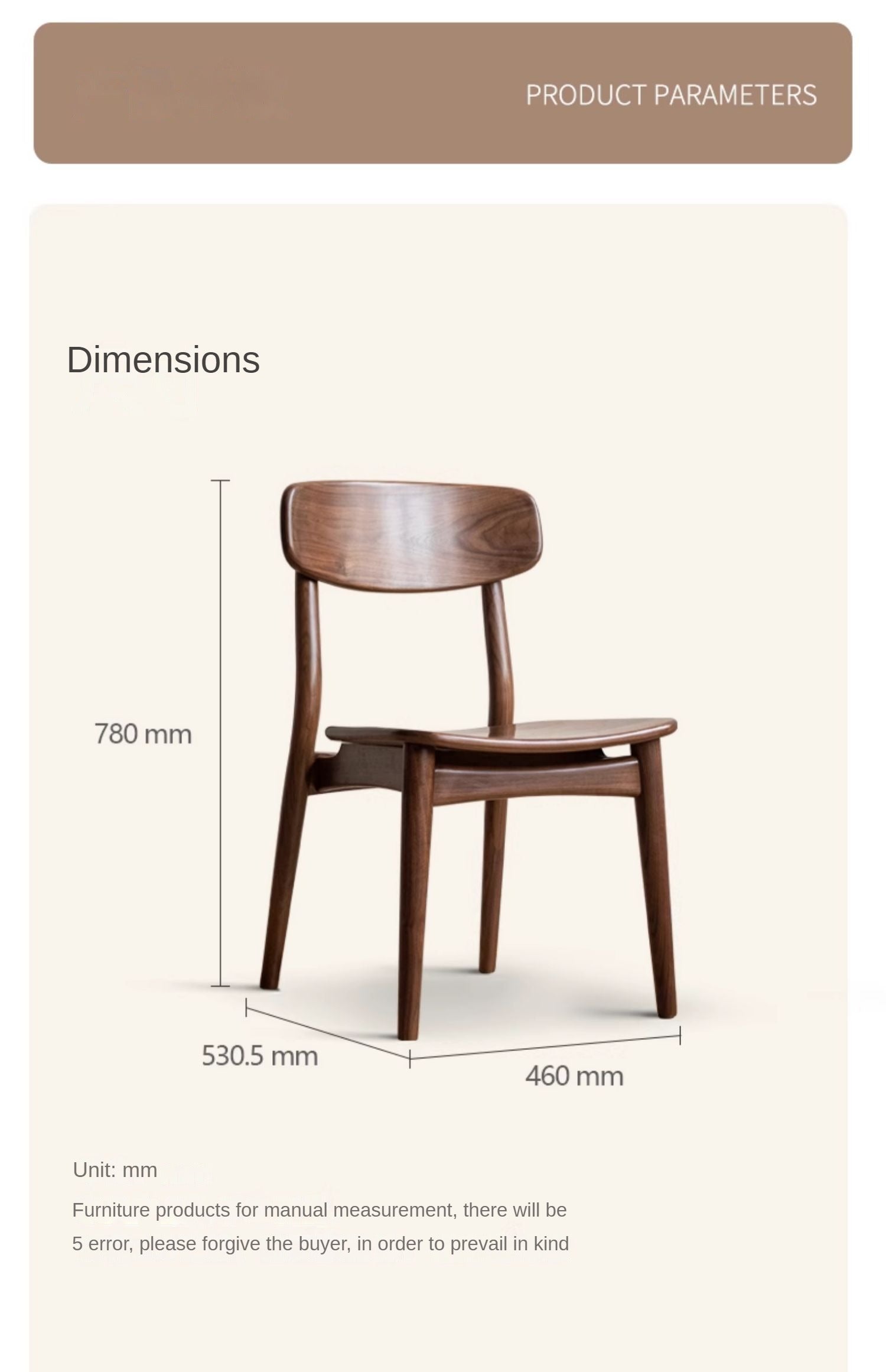 Premium Black Walnut & Ash Solid Wood Modern Dining Chairs Set of 4 - Elegant Backrest Design for Dining Room, Kitchen, or Office