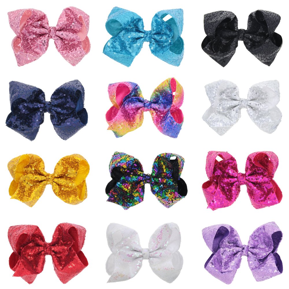 Sparkly Sequin Hair Bows with Alligator Clips for Girls - Large Red Hair Accessories for Parties, Weddings & Special Occasions