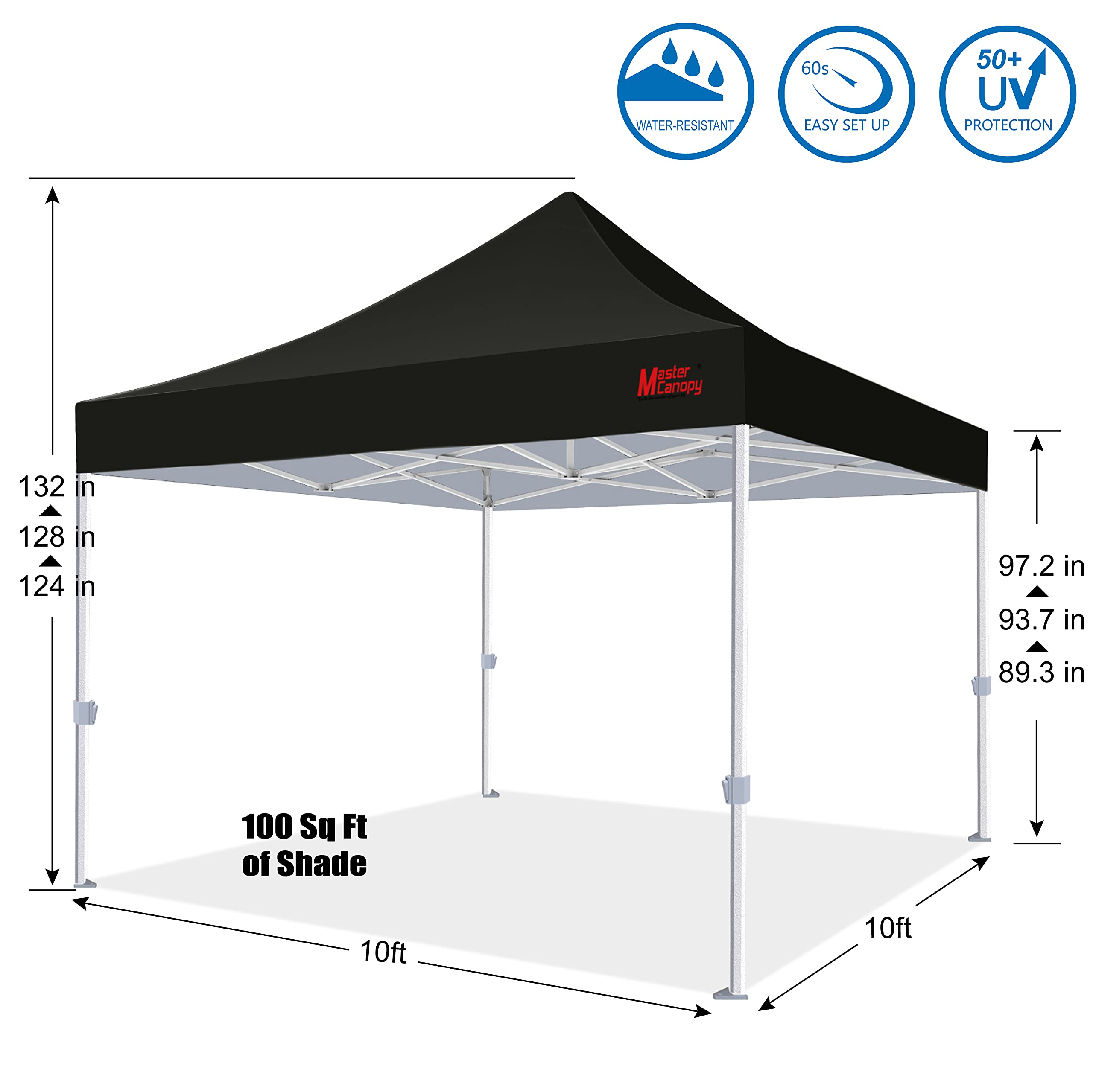 MASTERCANOPY Premium Heavy Duty 10x10 Commercial Pop Up Canopy Tent - Waterproof & UV Protection Instant Shelter for Outdoor Events, Farmers Markets, Camping & Backyard Parties (Black)