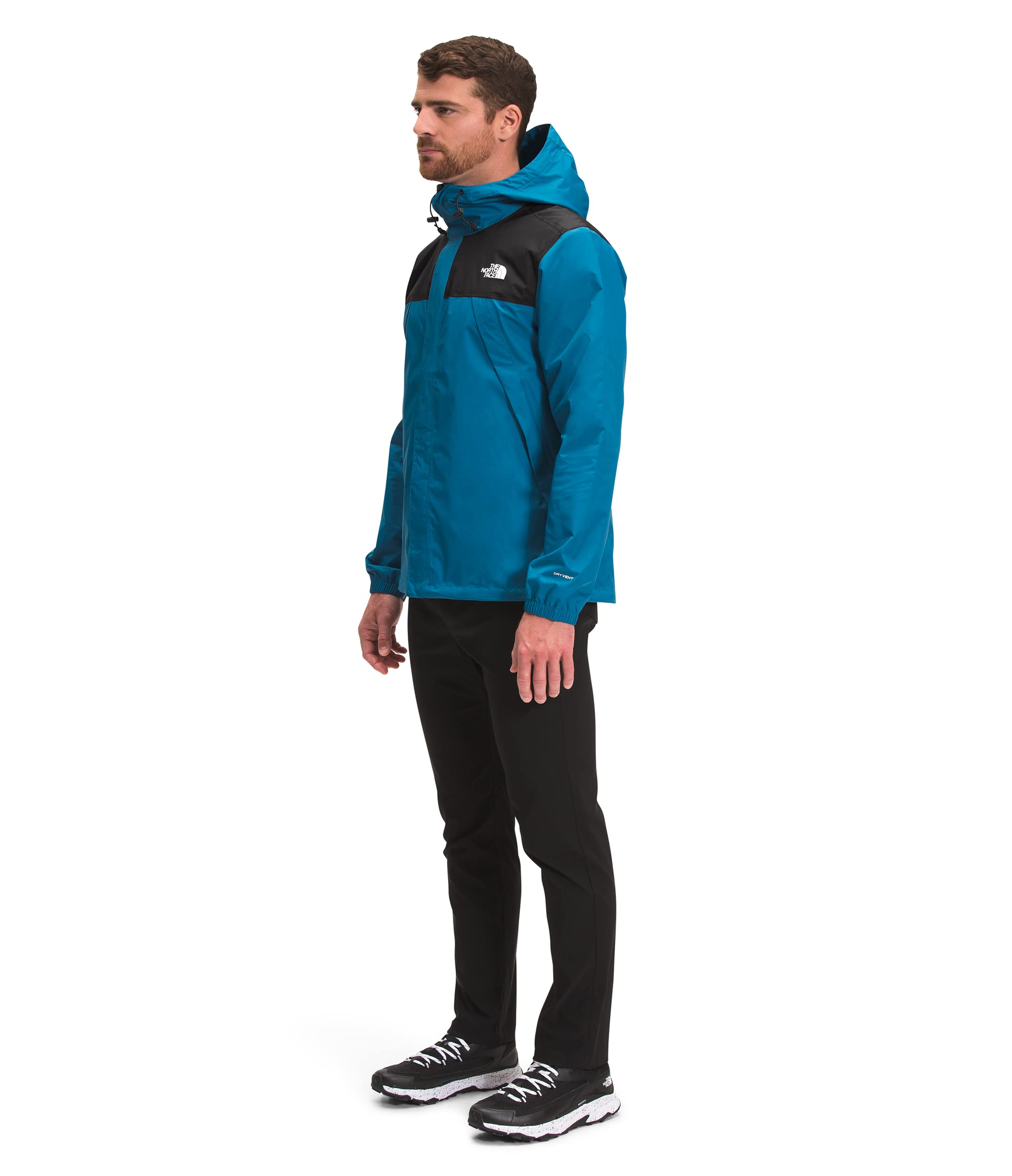 The North Face Men's Antora Jacket - Waterproof Hiking & Outdoor Windbreaker (Black/Banff Blue, Large) for Camping, Trekking & Winter Adventures