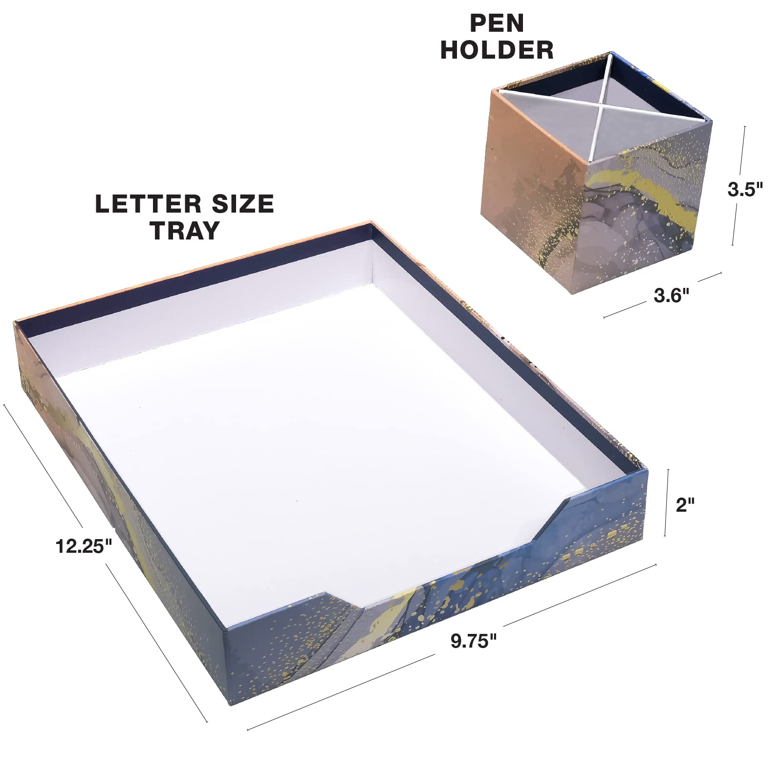 Floral Marble Desk Organizer Set for Office & Home Decor