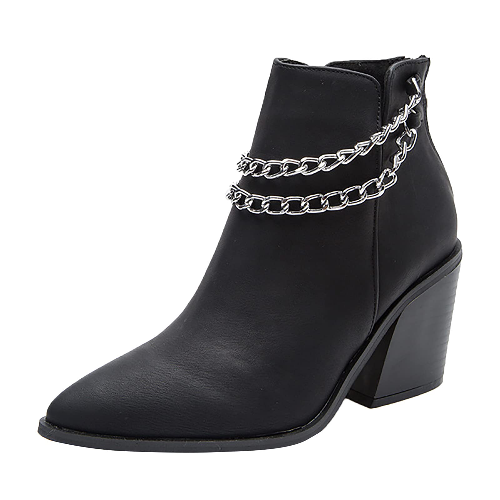 Stylish Black Chain Ankle Boots for Women - Soft Sole Warm Winter Boots - Perfect for Casual Outfits, Office Wear & Date Nights