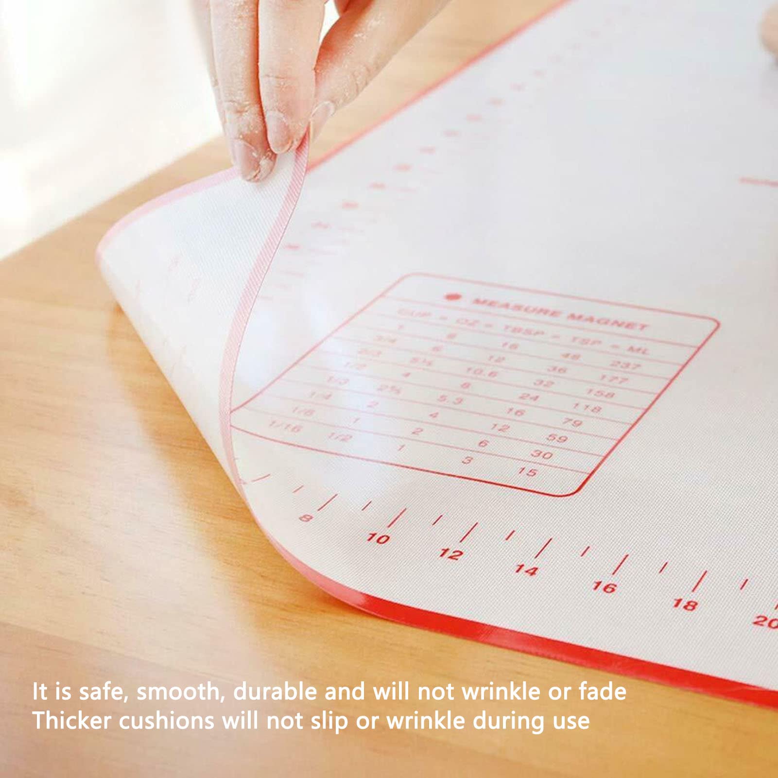 Non-Stick Dough Rolling Mat - Extra Thick Red Baking Fondant Mat with Measurement Scale for Pastry, Pie Crust & Cookie Dough | Perfect for Home Bakers & Professional Chefs (Kitchen, Bakery, Cooking Class Use)