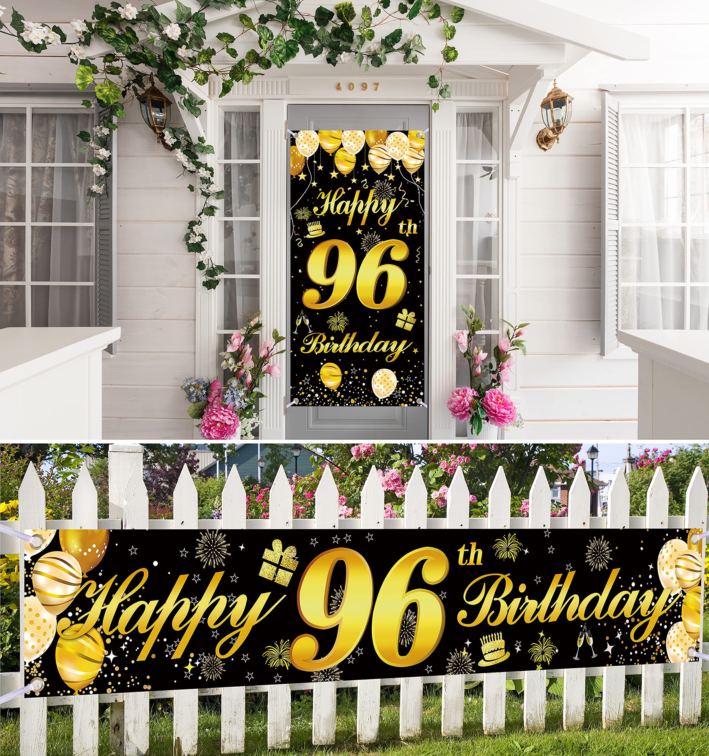 96th Happy Birthday Banner - Large Birthday Decorations for Men, Party Supplies, Backdrop - Perfect for Birthday Parties, Milestone Celebrations & Photo Booths