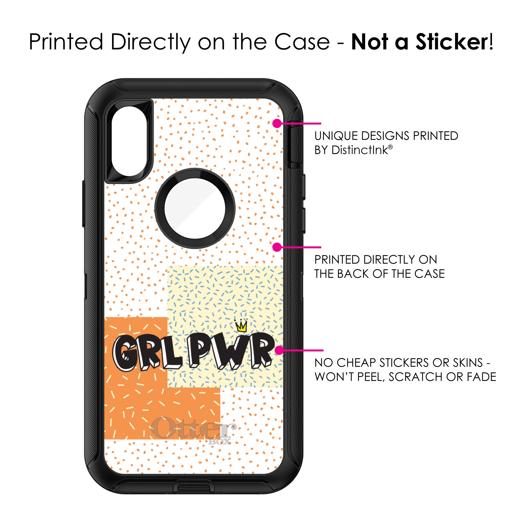 DistinctInk iPhone XR Case (6.1 Inch) - Shockproof Protective Cover with Crown & Polka Dot Design - Girl Power Style - Compatible with OtterBox Defender - Perfect for School, Work & Everyday Use