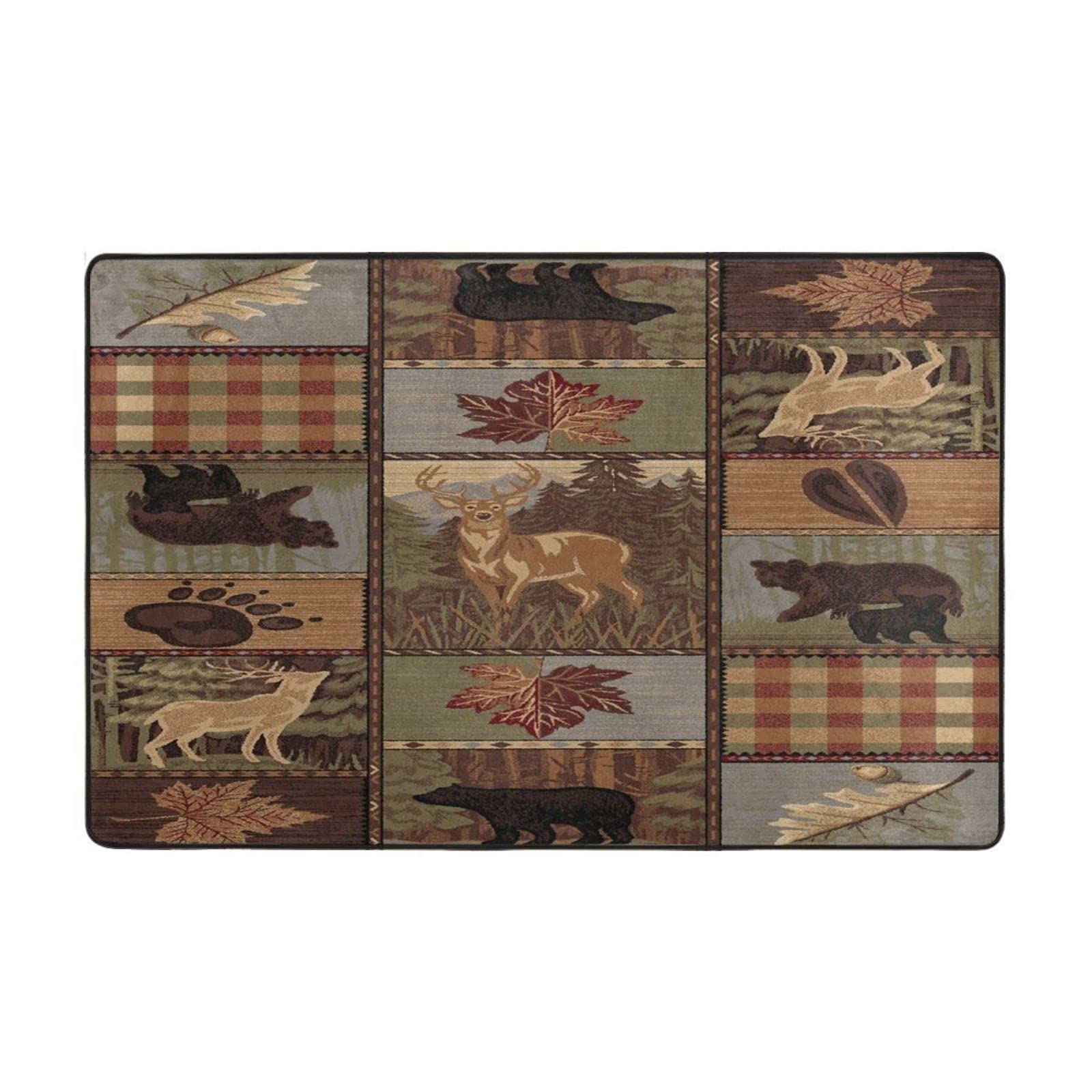Rustic Cabin Area Rug with Wildlife Bear Moose Deer Design - Soft Washable Carpet for Nursery, Bedroom & Living Room - 6' x 4' Country Style Rug for Boys & Girls - Perfect for Cozy Cabins, Kids Rooms & Home Decor