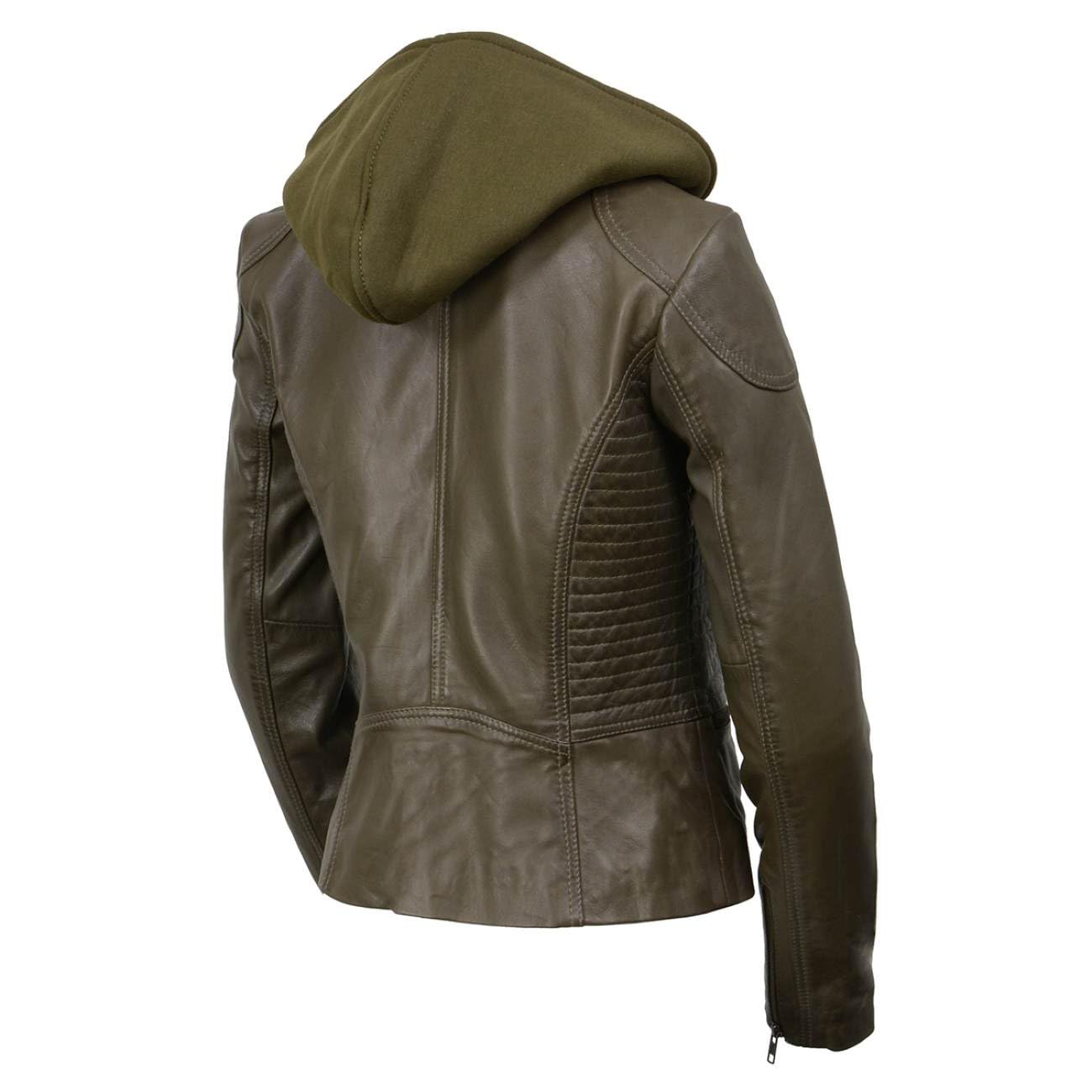 Milwaukee Leather SFL2815 Women's Black Motorcycle Style Leather Jacket with Hood & Asymmetrical Zipper - Perfect for Riding, Casual Wear & Fashion Outfits