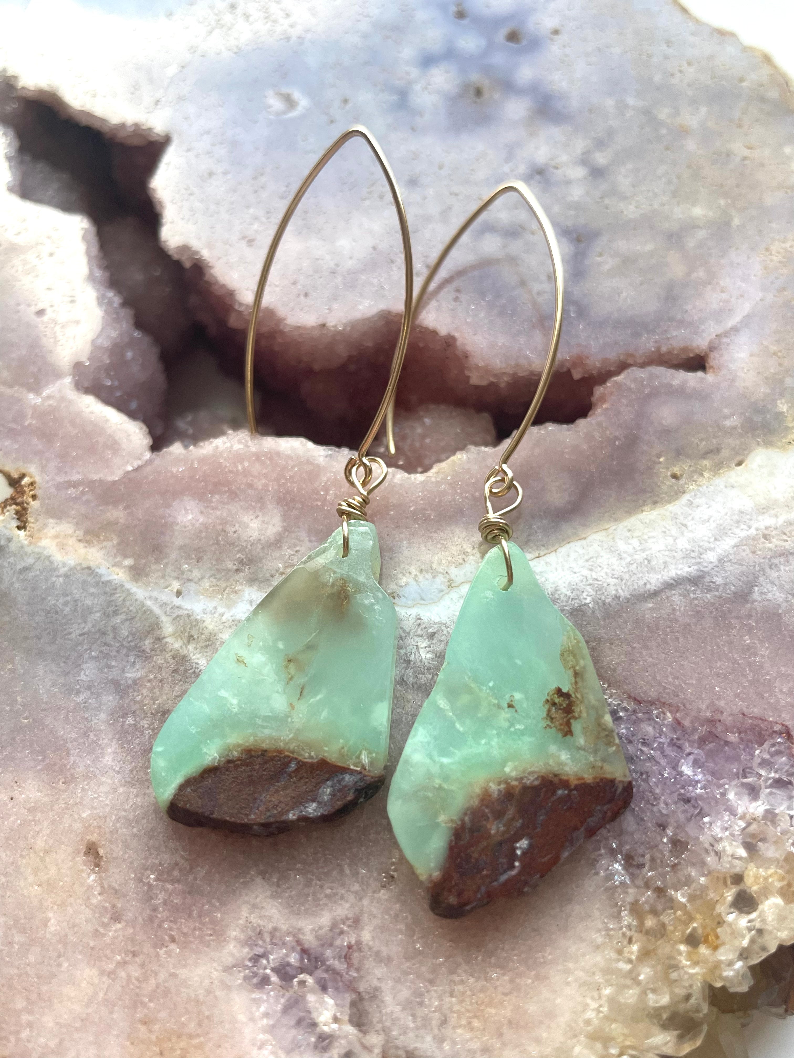 Chrysoprase Statement Earrings - 14K Gold Filled Dangle Earrings for Women | Elegant Jewelry Gift for Birthday, Wedding & Special Occasions