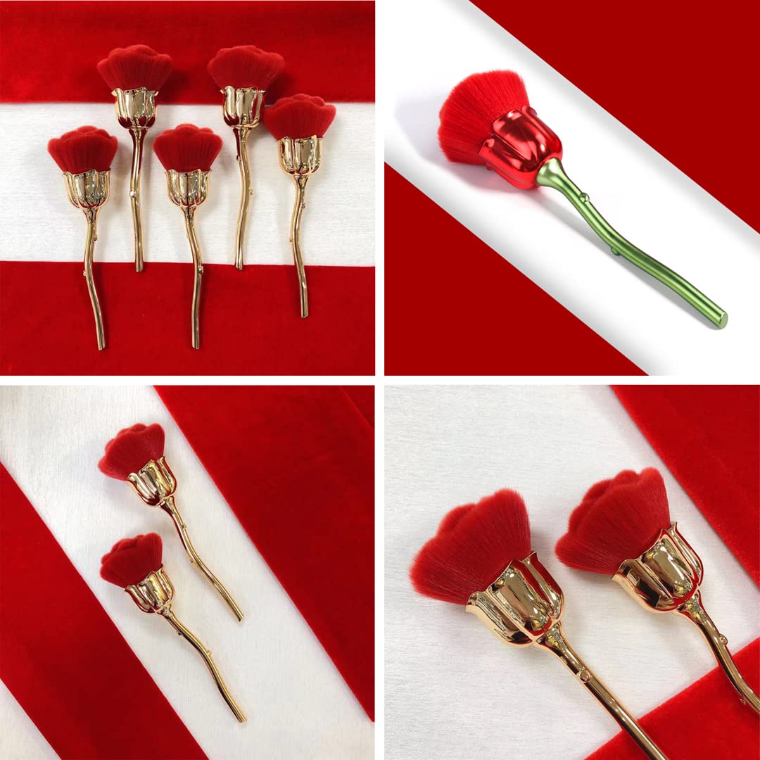 Rose Shaped Nail Art Dust Powder Remover Brush - Soft Makeup Brush for Nail Trimming & Cleaning (Gold/Red) - Perfect for Nail Salons, DIY Manicures & Professional Nail Artists