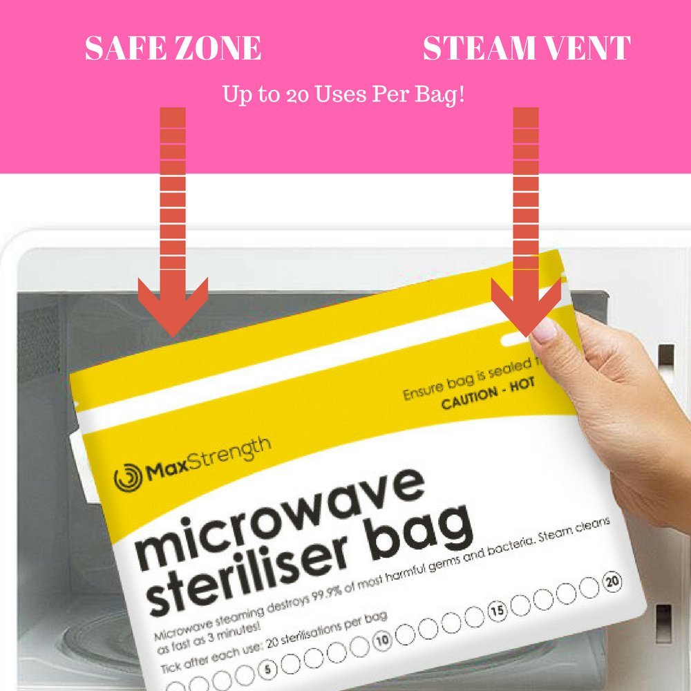 20-Pack Microwave Steam Sterilizer Bags for Baby Bottles, Pacifiers, Teethers & Breast Pump Parts | Reusable Large Sterilization Pouches (20 Uses Each) | Easy Tracking System | Perfect for Daycare, Travel & Home Use