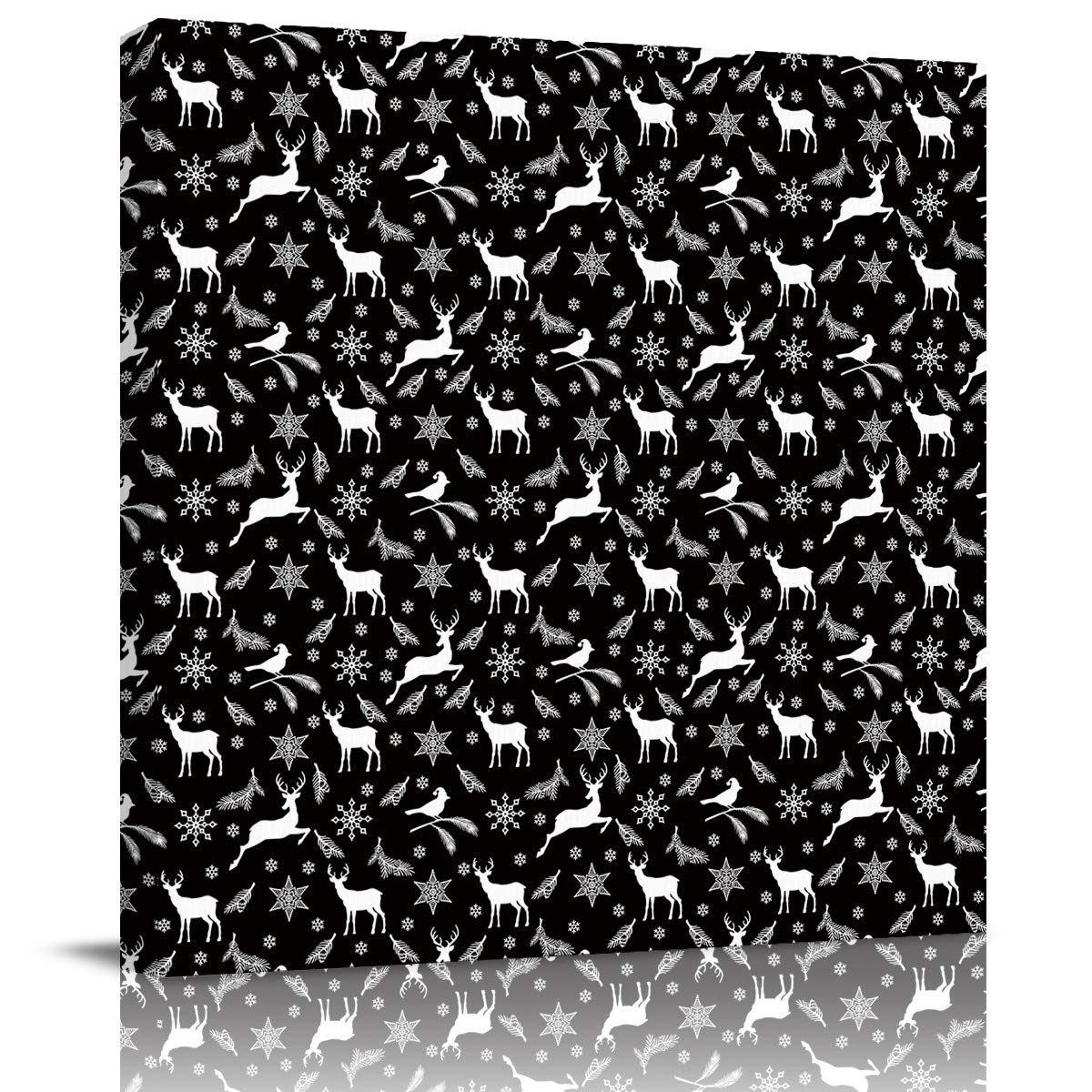 Merry Christmas Canvas Wall Art - 28x28 Inch Black & White Reindeer Snowflake Print for Living Room Decor | Holiday Home Decoration & Gift Idea