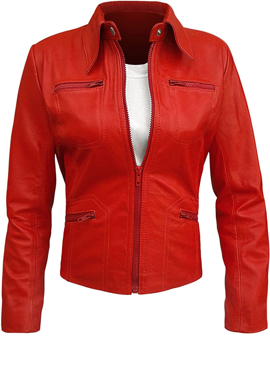 Classic Red Leather Jacket for Women | Timeless Fashion Outerwear | Perfect for Casual Outings, Date Nights & Motorcycle Rides