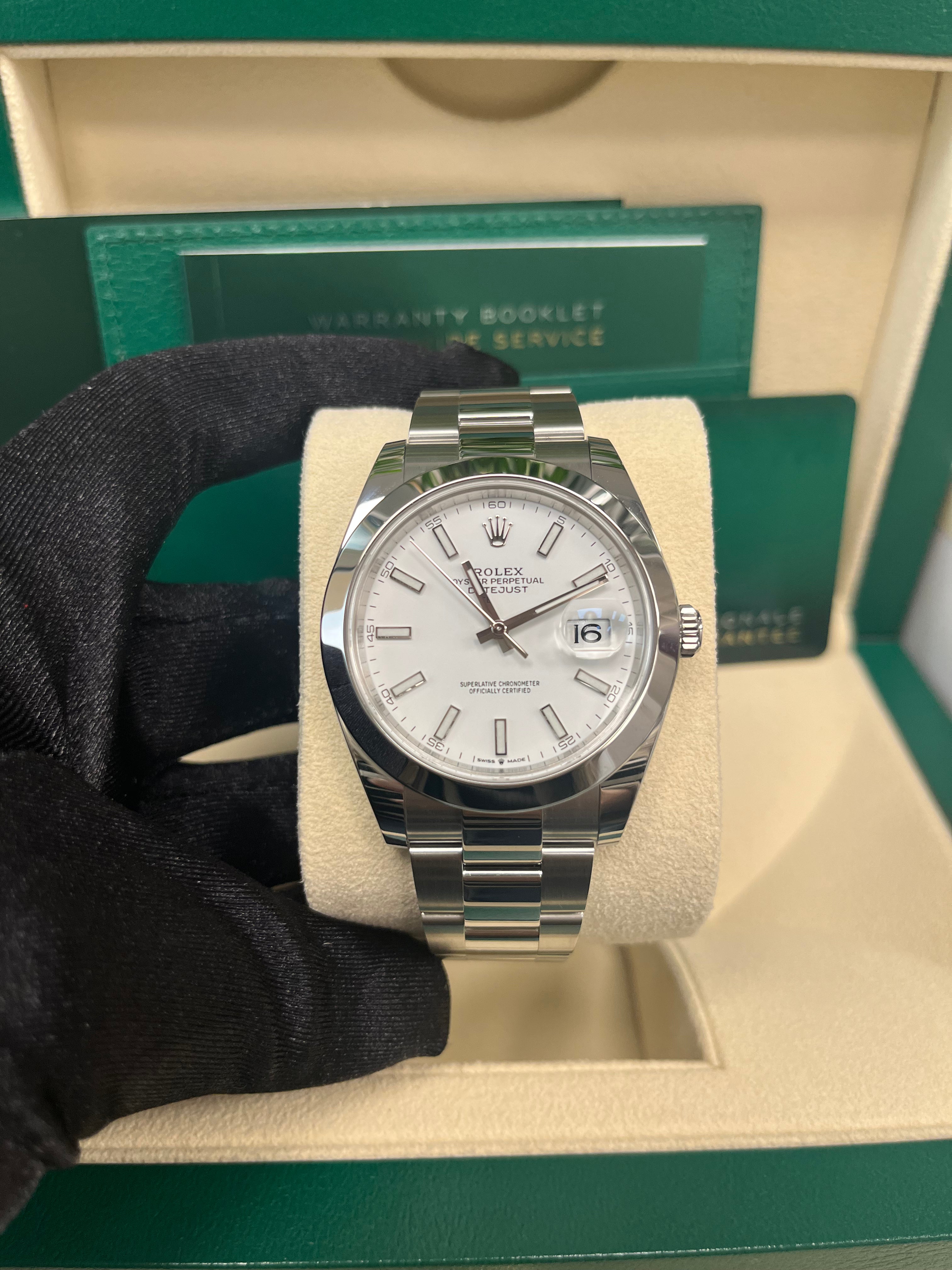 Rolex Datejust 41mm Stainless Steel Watch with Oyster Bracelet & White Index Dial - Ref 126300 - Perfect for Business, Luxury Events & Everyday Wear