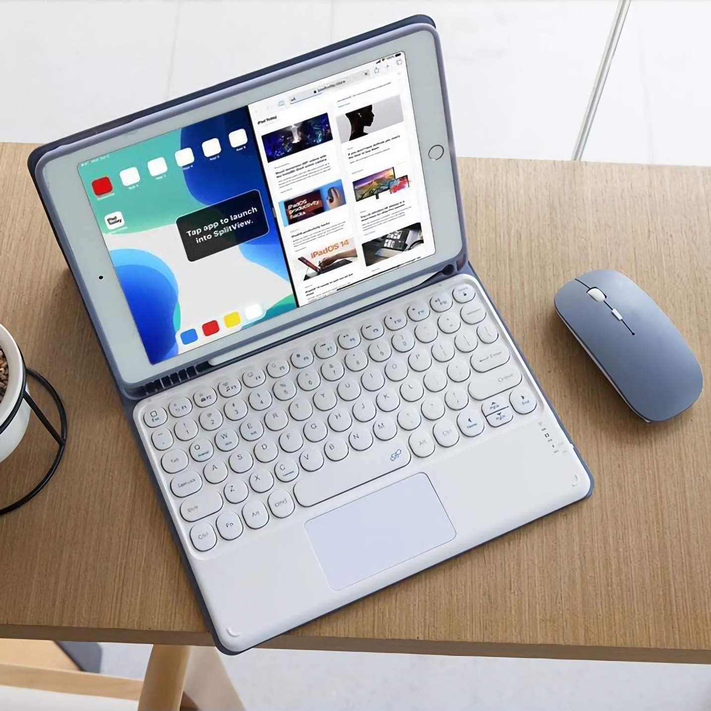 FANG Bluetooth Keyboard Case for iPad 9.7 (2017/2018/Air 1/Air 2) with Built-in Pencil Holder & Touchpad - Detachable Wireless Keyboard & Soft TPU Protective Cover - Purple | Perfect for Work, Study & Travel