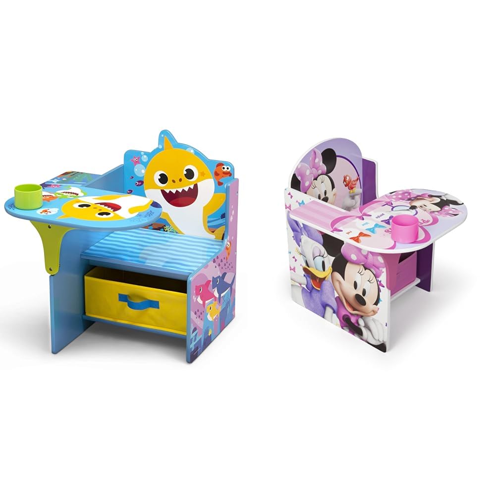 Delta Children Baby Shark & Minnie Mouse Kids Study Desk with Storage Bins - Perfect for Arts & Crafts, Homework, Snack Time & Homeschooling - Durable Toddler Learning Table for Bedroom & Playroom