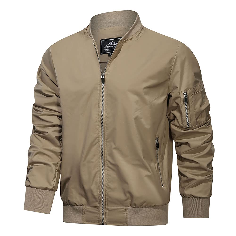 HJWWIN Men's Slim Fit Lightweight Softshell Flight Bomber Jacket - Waterproof Windbreaker Coat with Multiple Pockets for Spring & Fall - Perfect for Outdoor Activities, Travel, and Casual Wear