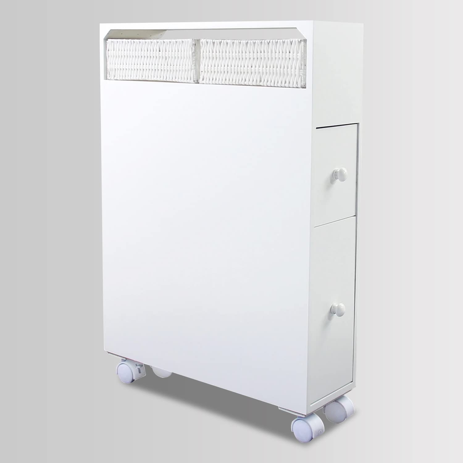 MASAKA Slim Bathroom Storage Cabinet with 2 Drawers & Shelf - Space Saving Corner Organizer for Toilet Paper, Towels & Bath Essentials - Perfect for Small Bathrooms, Apartments & Powder Rooms