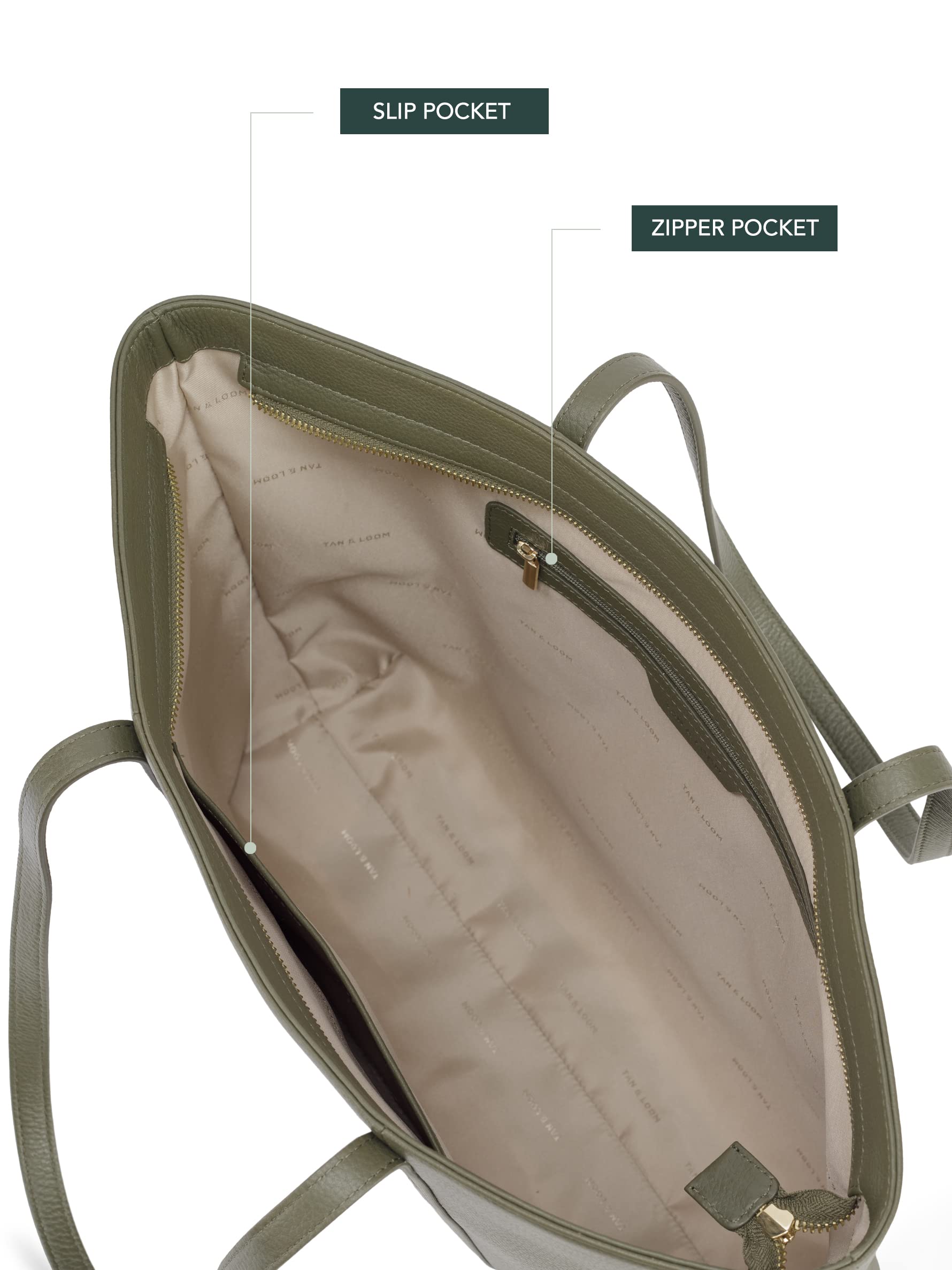 Tan & Loom Genuine Leather Tote Bag for Women - Large Olive Long Handle Work Bag - Perfect for Office, Travel & Everyday Use