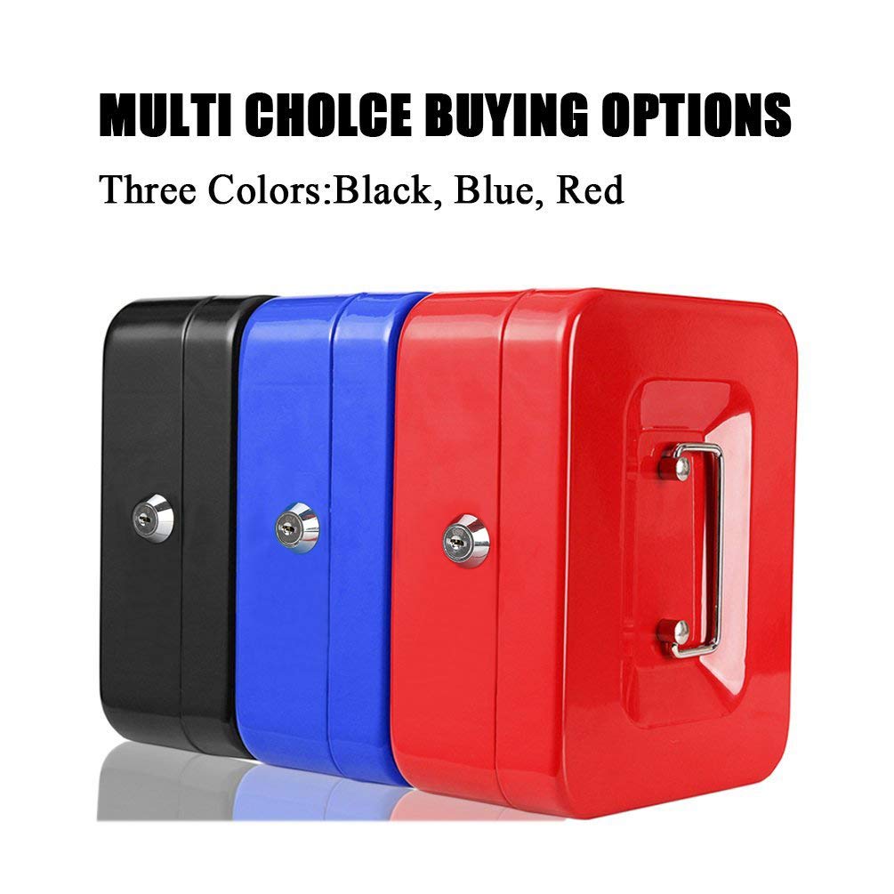 Jssmst Medium Steel Cash Box with Money Tray - Secure Lock Box for Home & Office Use - Black - Perfect for Small Business, Retail Stores, and Personal Savings