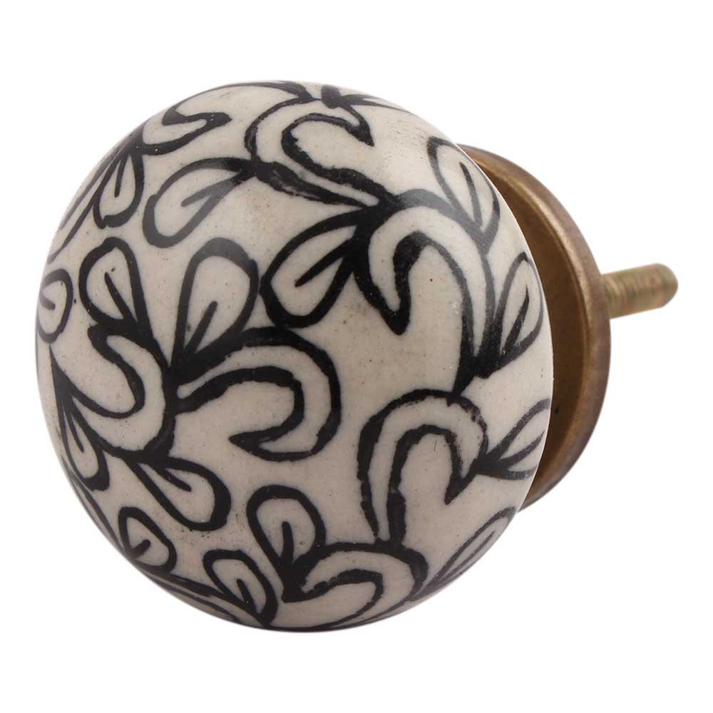 Black & Cream Floral Cabinet Knob - Vintage Style Drawer Pulls for Kitchen, Bathroom & Furniture (Set of 10) - Perfect for Home Decor & DIY Upcycling Projects