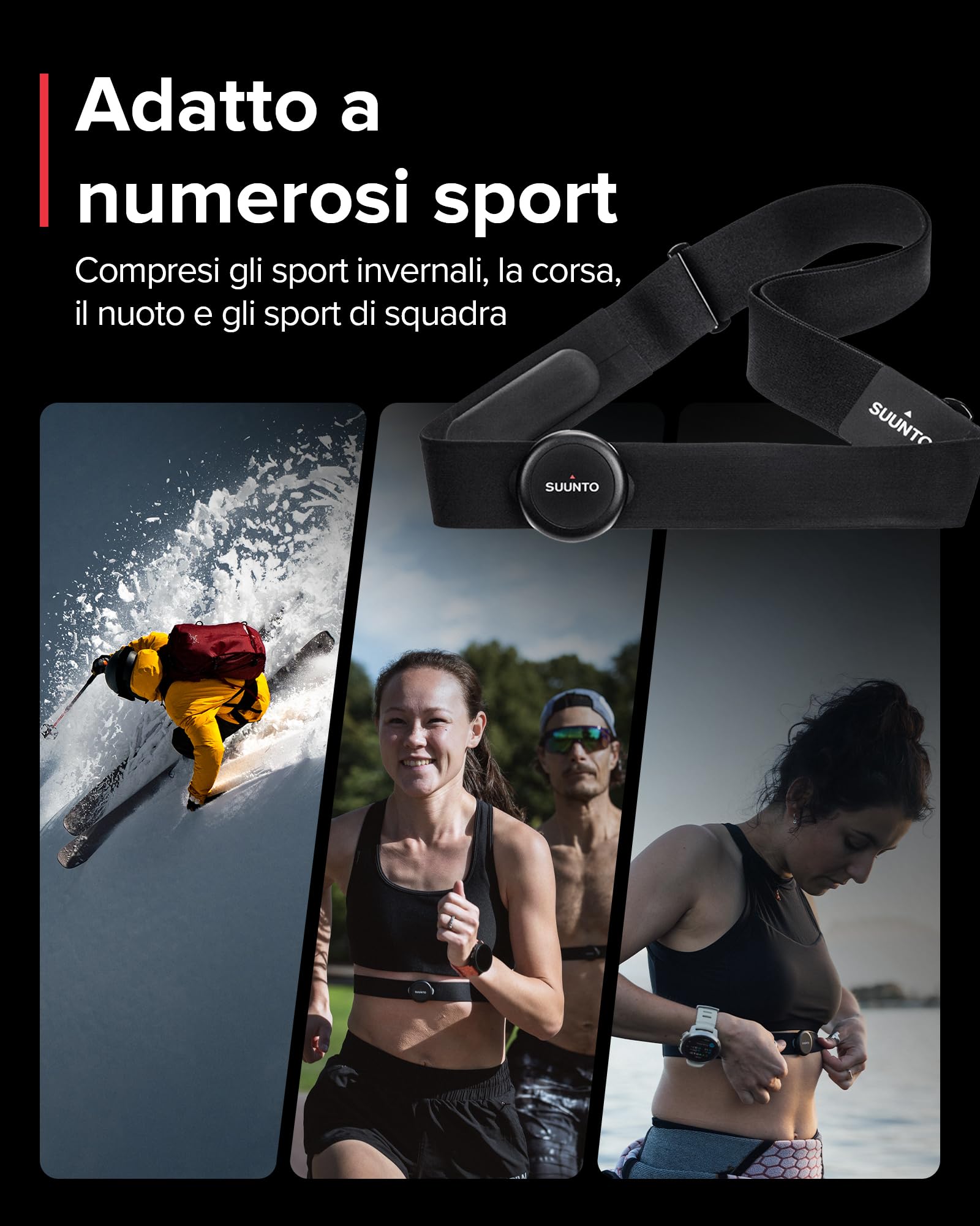 Suunto Smart Fascia Cardio Heart Rate Monitor with Long Battery Life for Running, Cycling & Fitness - Black | Track Workouts & Improve Performance