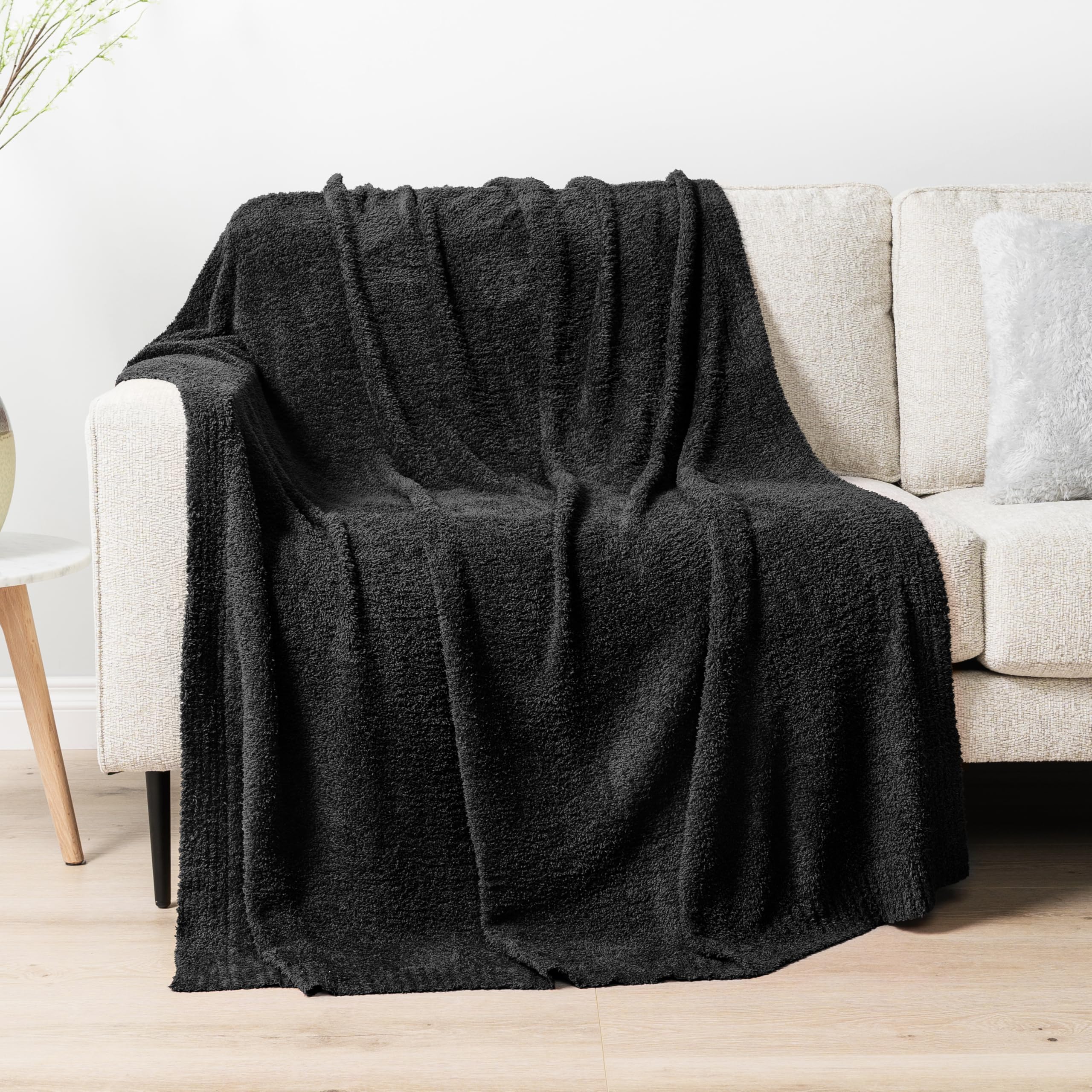 PAVILIA Super Soft Fluffy Knit Throw Blanket - Lightweight & Cozy Black Blanket for Couch, Bed, Sofa (60x80 Inches) - Perfect for Lounging, Movie Nights & Winter Warmth