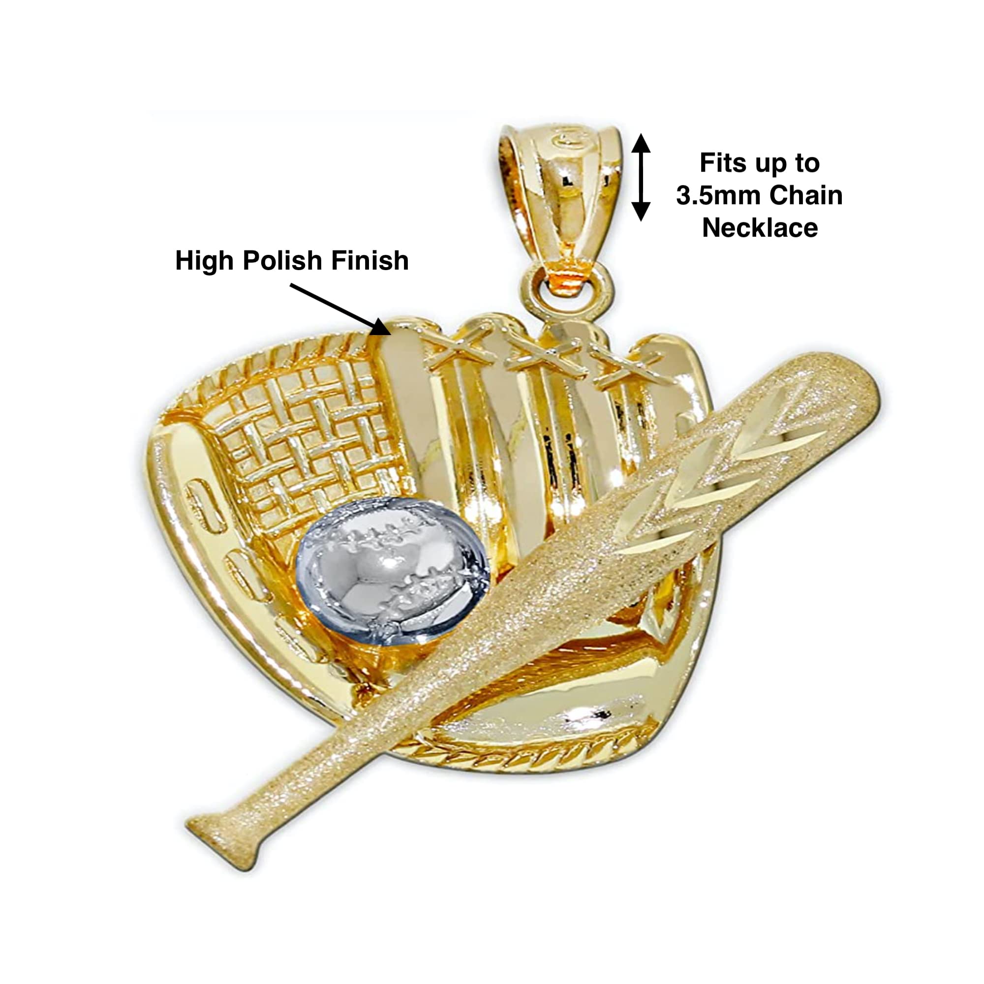 10K Solid Gold Baseball Bat & Glove Pendant Charm - Elegant Jewelry Gift for Baseball Players & Fans - Perfect for Necklaces, Bracelets & Game Day Accessories