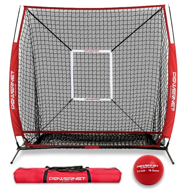 PowerNet 5x5 Baseball Practice Net with Strike Zone & Weighted Training Ball Set - Perfect for Backyard Batting Practice, Pitching Drills & Baseball Training