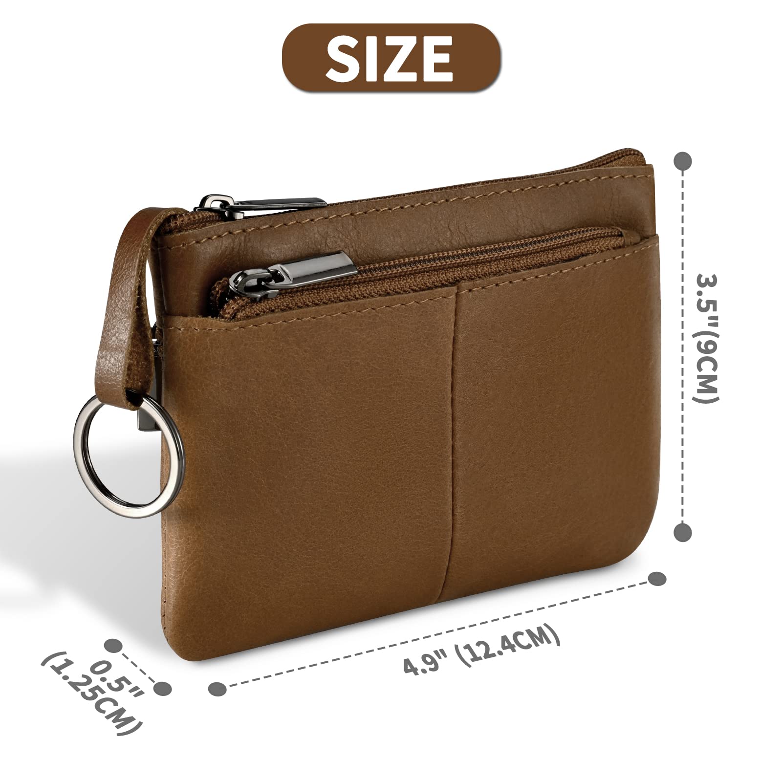 Genuine Brown Leather Wallet for Men & Women - Slim RFID Blocking Card Holder with 3 Zippers, Coin Pocket & Key Organizer - Ideal for Travel, Business, Everyday Carry (EDC) & Minimalist Lifestyle