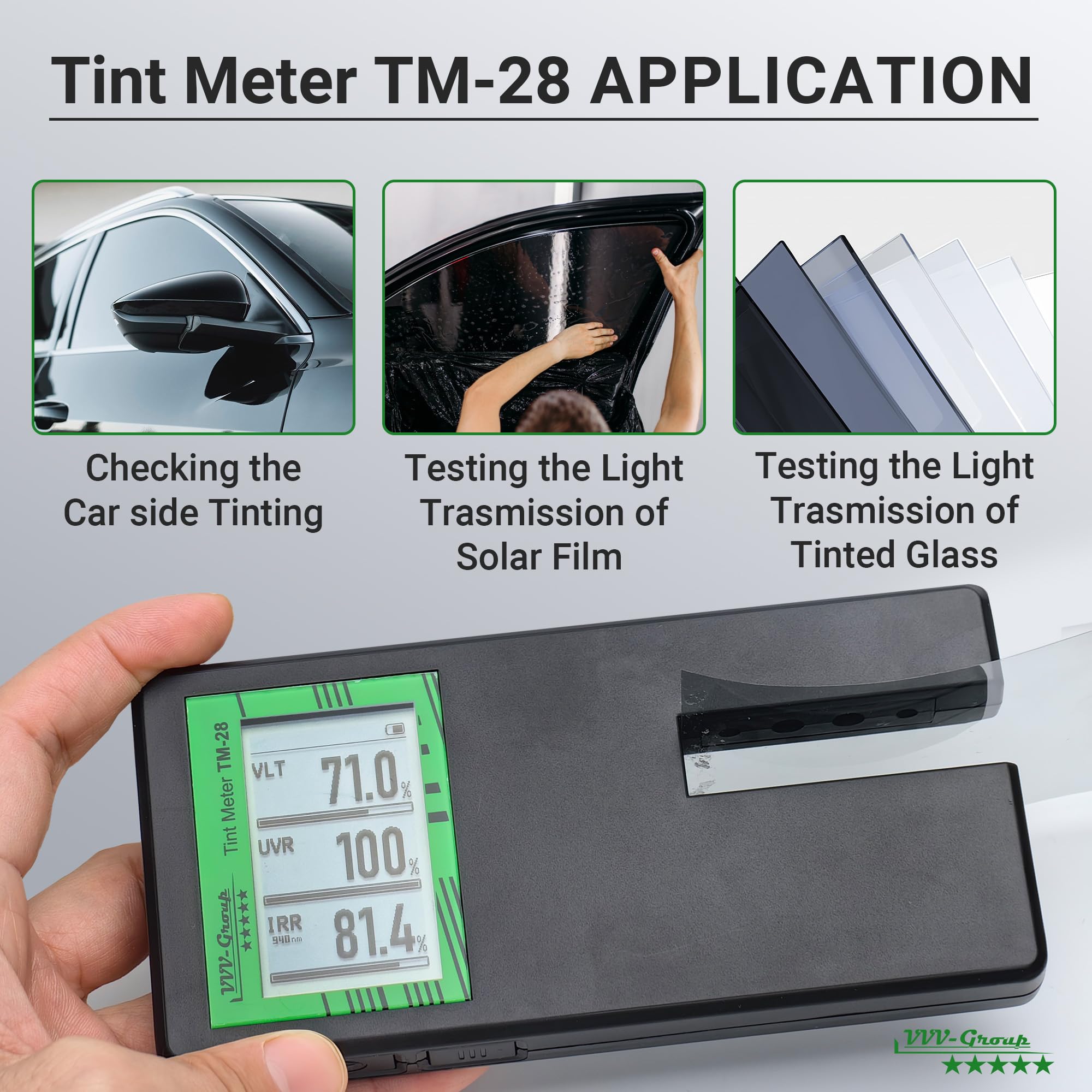 Digital Car Window Tint Meter TM-28 - Professional Auto Tint Tester for Light Transmission, UV/IR Protection Measurement with Auto Calibration & Rotatable Display | Perfect for Vehicle Inspection, Law Enforcement & DIY Car Tinting