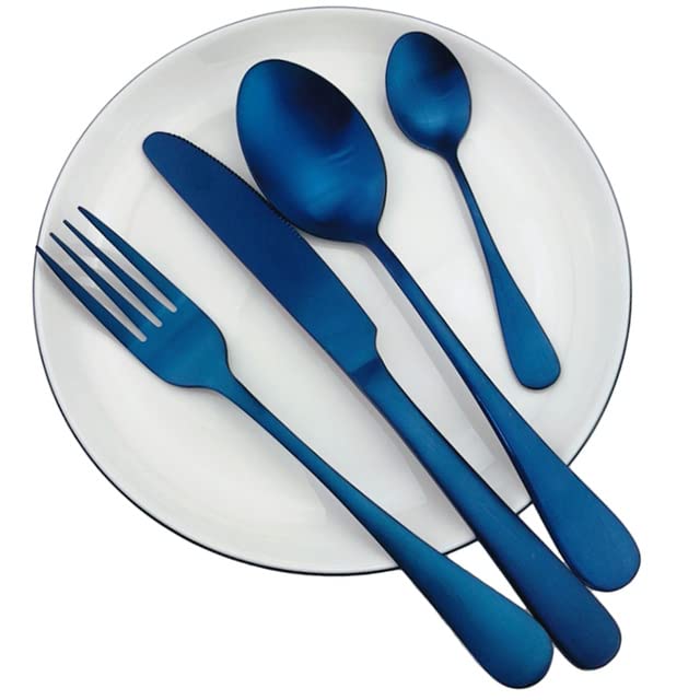 Premium 4-Piece Stainless Steel Silverware Set - Elegant Blue Cutlery for Dining, Includes Dinner Knife, Fork & Teaspoon - Perfect for Home, Restaurant & Party Use