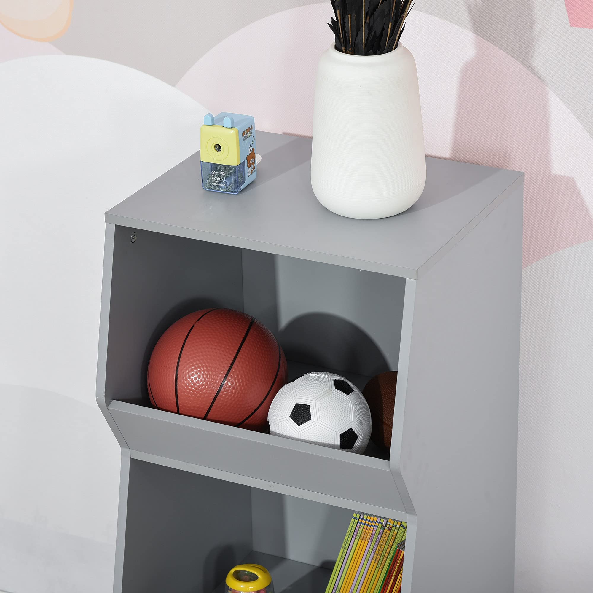 HOMCOM 3-Tier Kids Storage Cabinet with Anti-Tip Design, 35.5