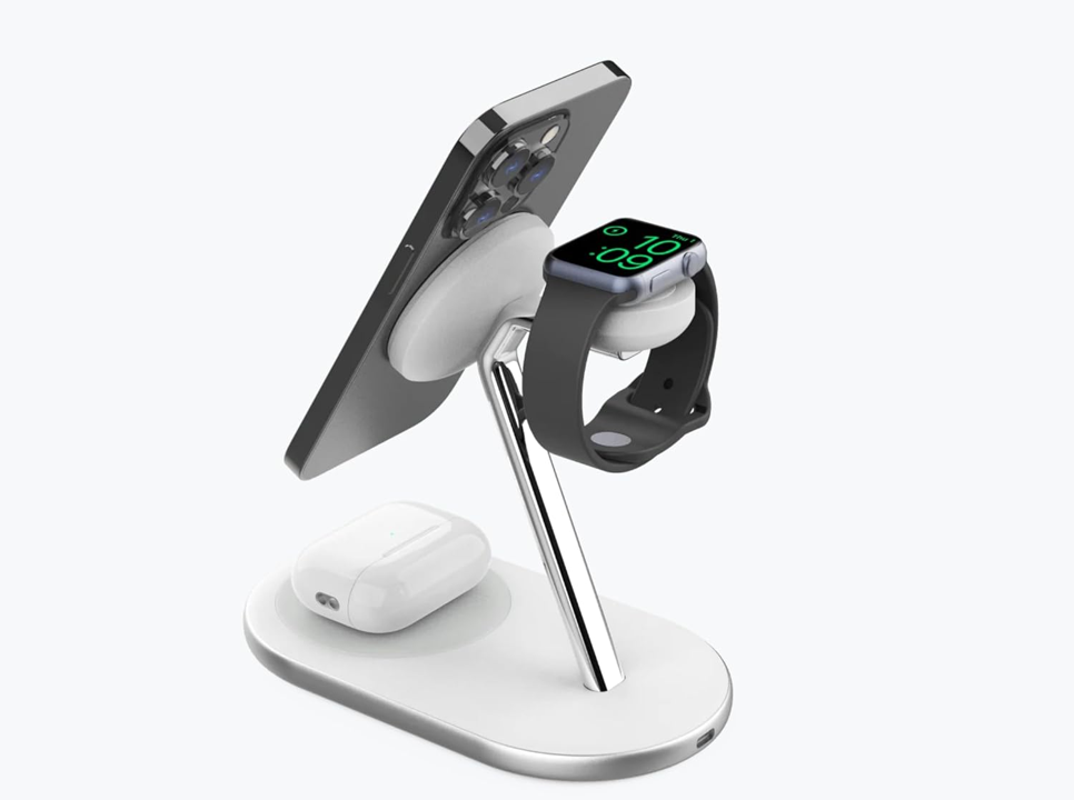 3-in-1 MagSafe Wireless Charging Station - Fast Charging Base for iPhone 14/13/12, AirPods & Apple Watch - Perfect for Home, Office & Nightstand Use