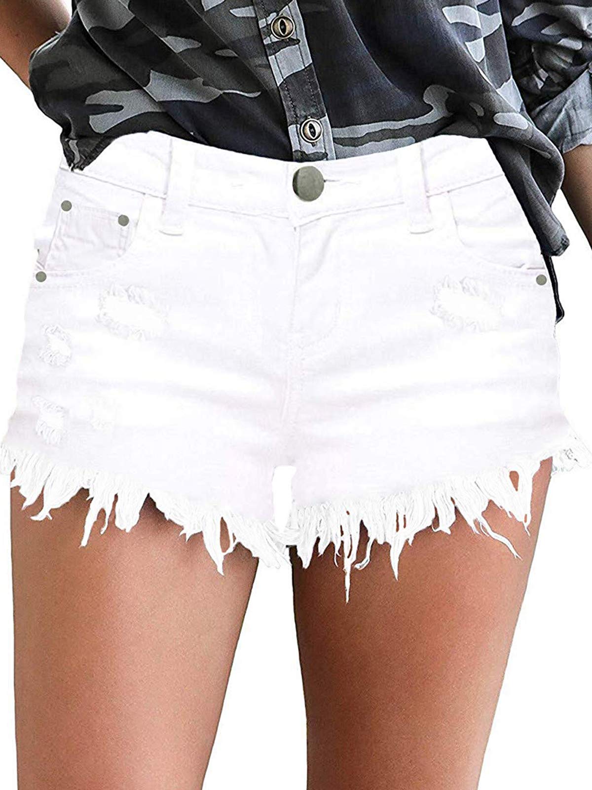 Women's High Waisted Ripped Denim Shorts - Mid Rise Frayed Hem Distressed Jean Shorts for Women | Casual Summer Outfits, Beach Wear & Street Style