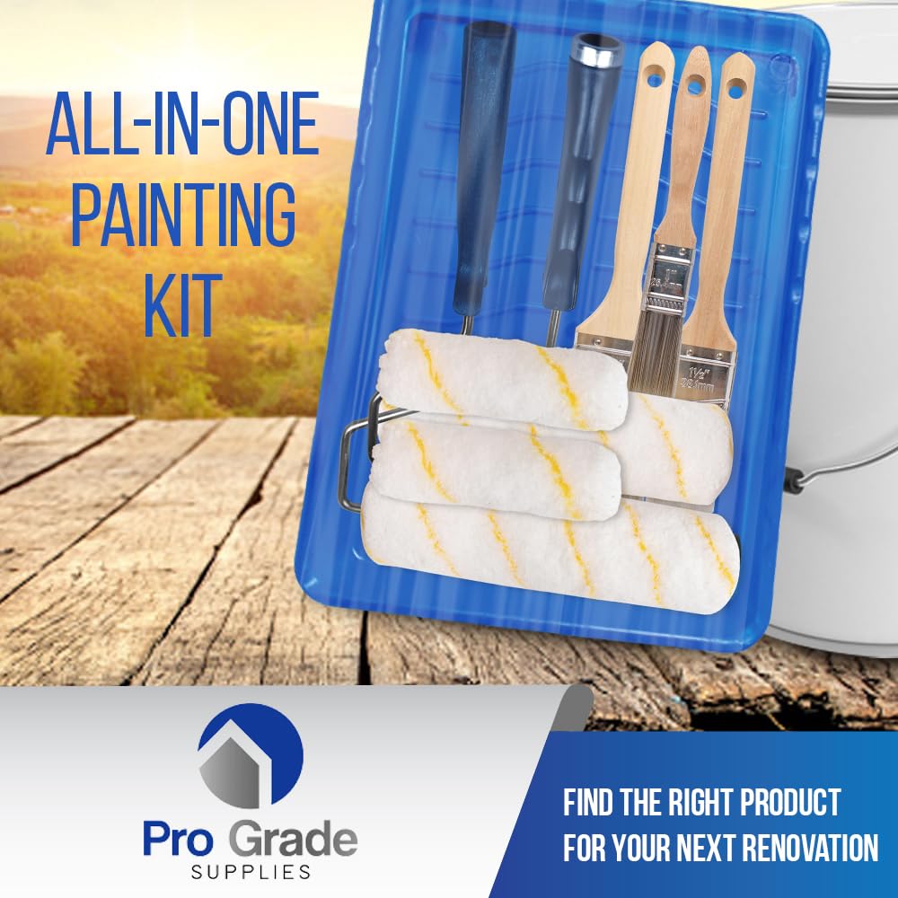 Professional 10-Piece Paint Roller Set with Brush & Tray - High-Quality Wall Painting Tools for All Paints & Stains - Perfect for DIY Home Projects & Professional Painters - Ideal for Interior Walls, Ceilings & Furniture Painting