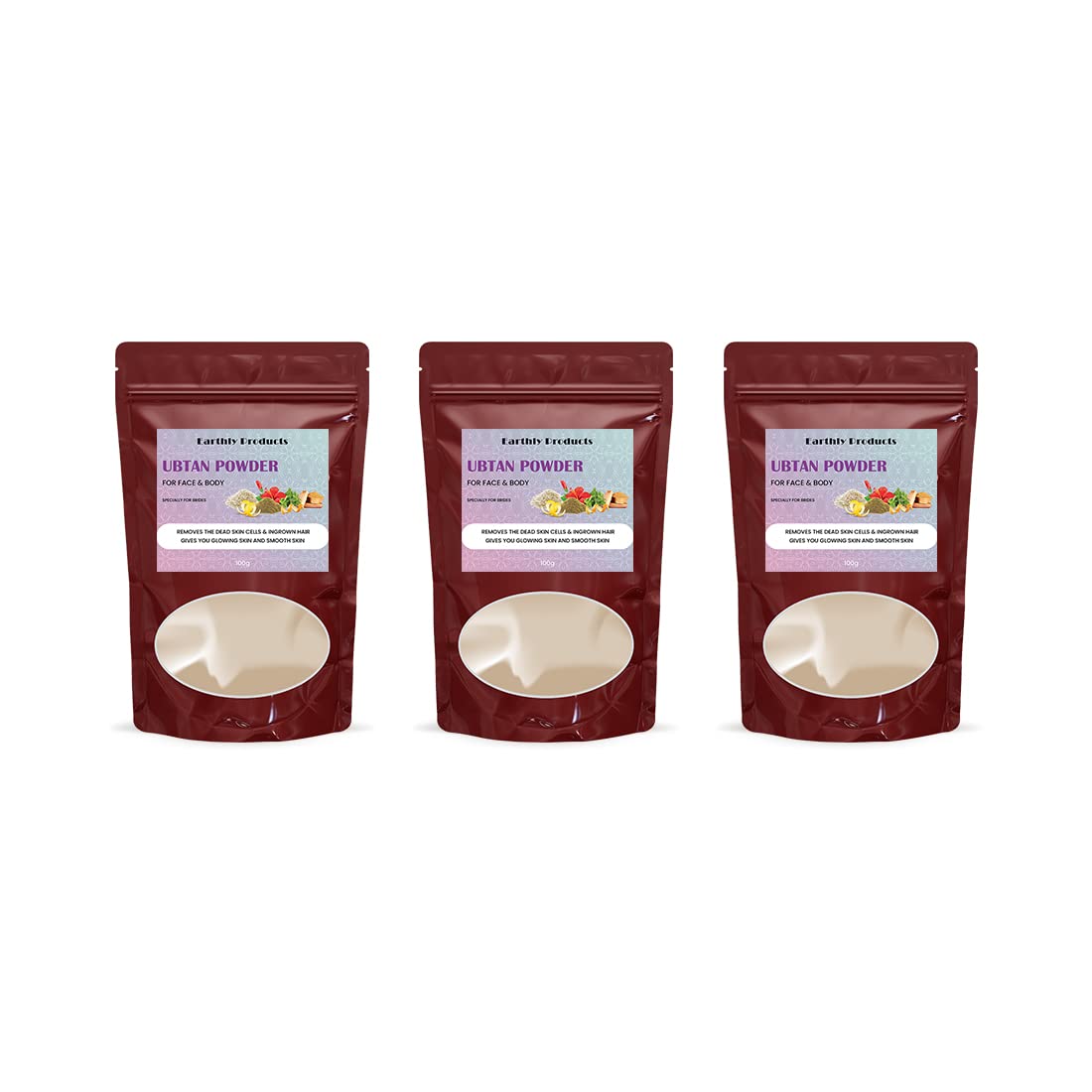 EARTHLY PRODUCTS Ubtan Powder - 100% Natural Exfoliating & Brightening Face Scrub for Glowing Skin, 100g (Pack of 3) - Perfect for Daily Skincare Routine & Ayurvedic Facial Treatments