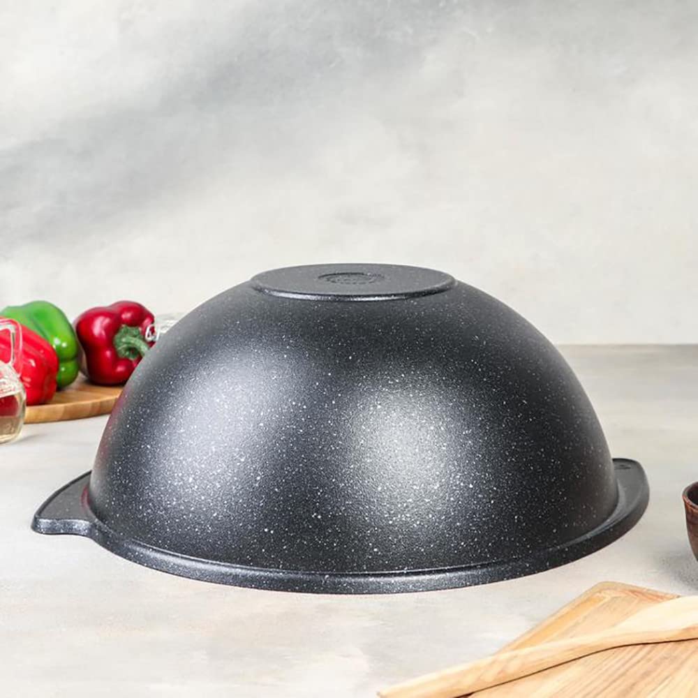 Non-Stick Cast Iron Kazan Pot (9L) – Asian Cauldron for Pilaf, Camping & Outdoor Cooking – Heavy Duty Wok with Glass Lid – Perfect for Home Kitchen & BBQ