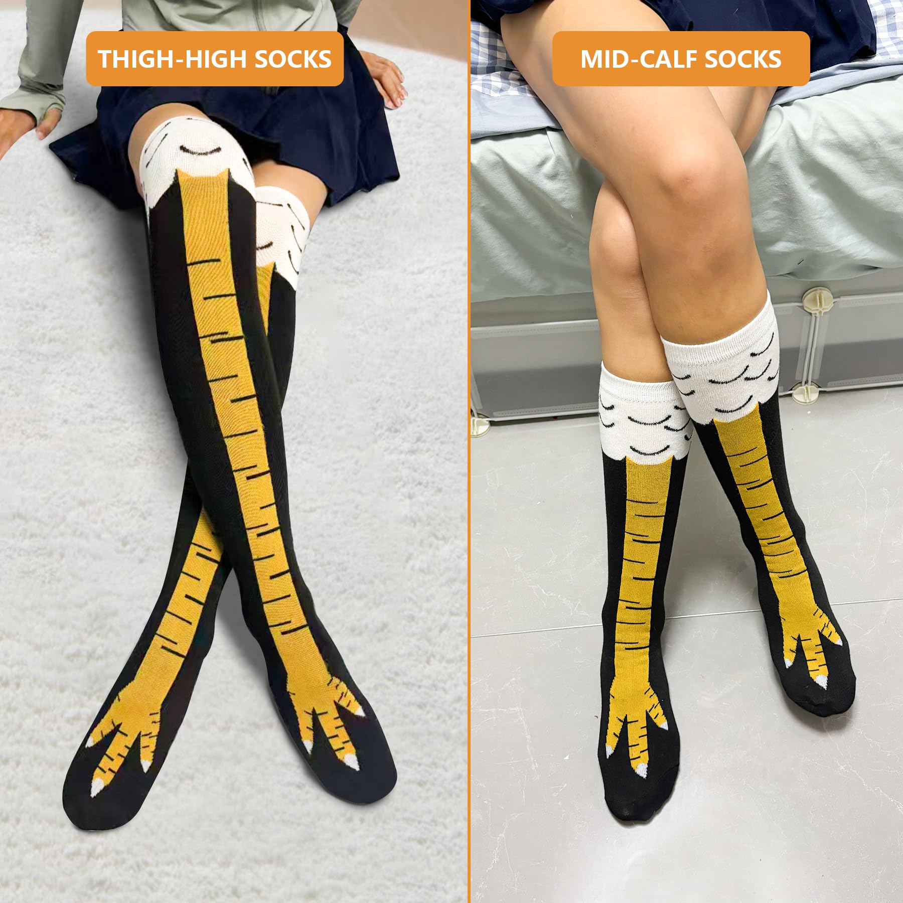 2 Pairs 3D Funny Chicken Leg Socks - Novelty Knee-High & Mid-Calf Animal Paw Costume Socks for Women & Men - Perfect for Thanksgiving, Christmas, Birthday Parties & Stocking Stuffers - Great for Cosplay, Costume Parties & Funny Gifts