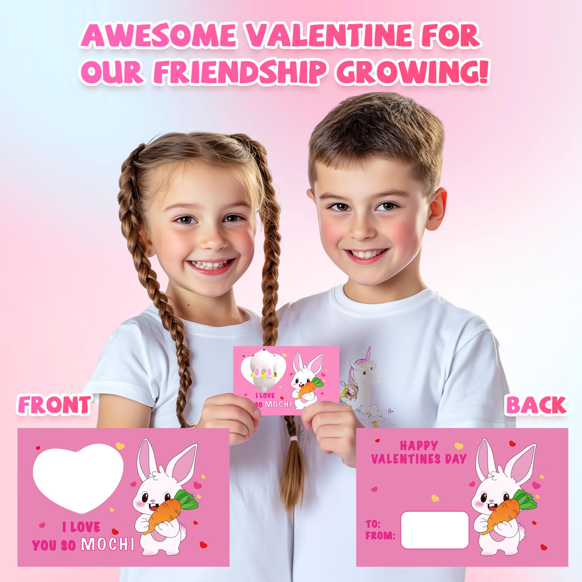30 Packs Valentine's Day Cards with Mochi Squishy Toys - Cute Mini Stress Relief Toys for Kids, Classroom Prizes & Valentine's Exchange Gifts - Perfect for School Parties, Gift Giving & Stress Relief Fun