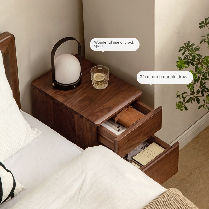 Premium Black Walnut & Ash Solid Wood Nightstand - Stylish Bedside Storage Table for Bedroom, Living Room, or Office