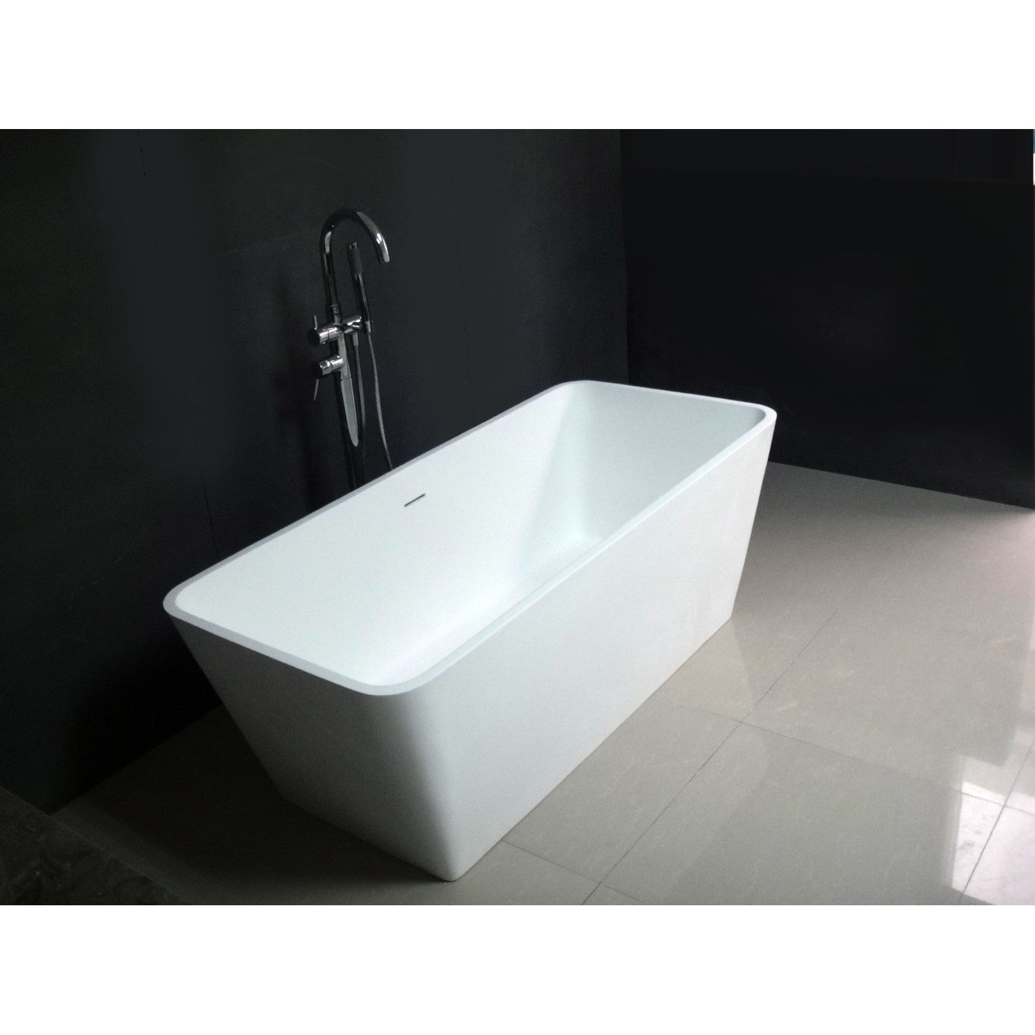 Arcticstone 59-Inch Freestanding Bathtub - Solid Surface Rectangular Soaking Tub with Drain - Perfect for Luxury Bathrooms & Spa Retreats