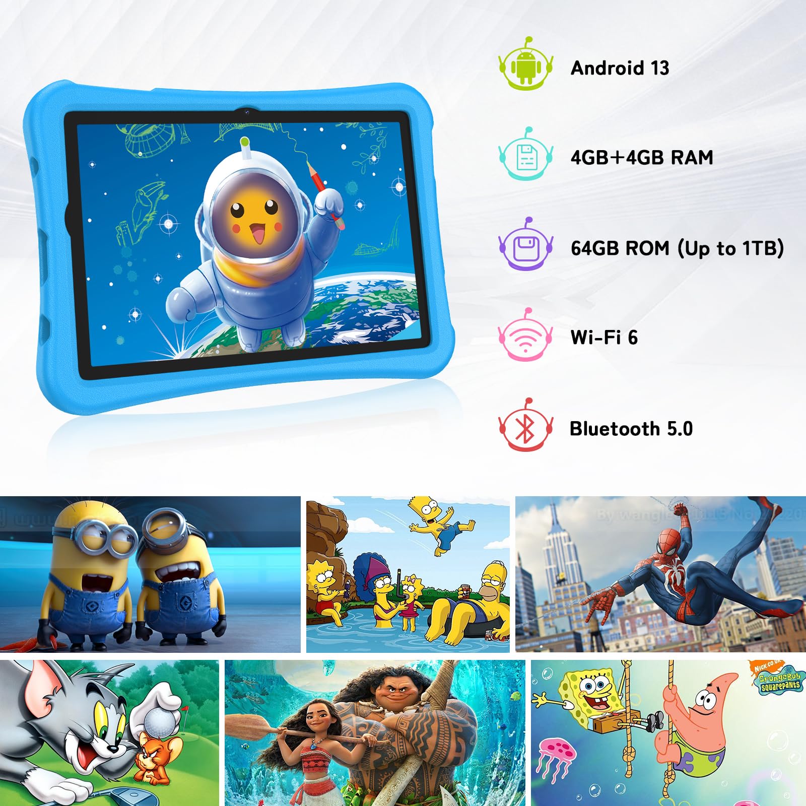 UMIDIGI G2 Kids Tablet 10 Inch - Android 13 Learning Tablet with 8GB RAM (4+4GB) & 64GB ROM (Expandable to 1TB) - Parental Control, WiFi 6, Bluetooth 5.0 - Educational Tablet for Kids in Canada (Blue) - Perfect for Homeschooling, Online Classes & Interactive Learning