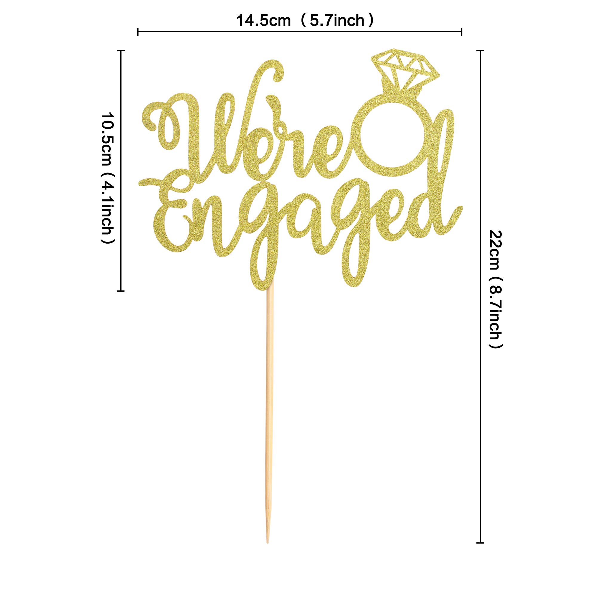 Ercadio Gold Glitter 'We're Engaged' Cake Topper - Wedding Engagement Cake Decor for Bridal Shower, Bachelorette Party & Anniversary Celebrations