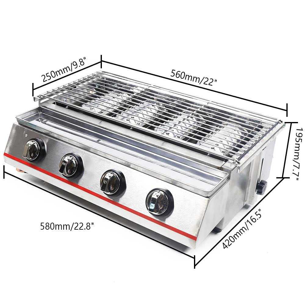 4-Burner Gas Grill - 2800PA LPG Outdoor BBQ Grill with Stainless Steel Tabletop - Perfect for Backyard Parties, Camping & Commercial Use