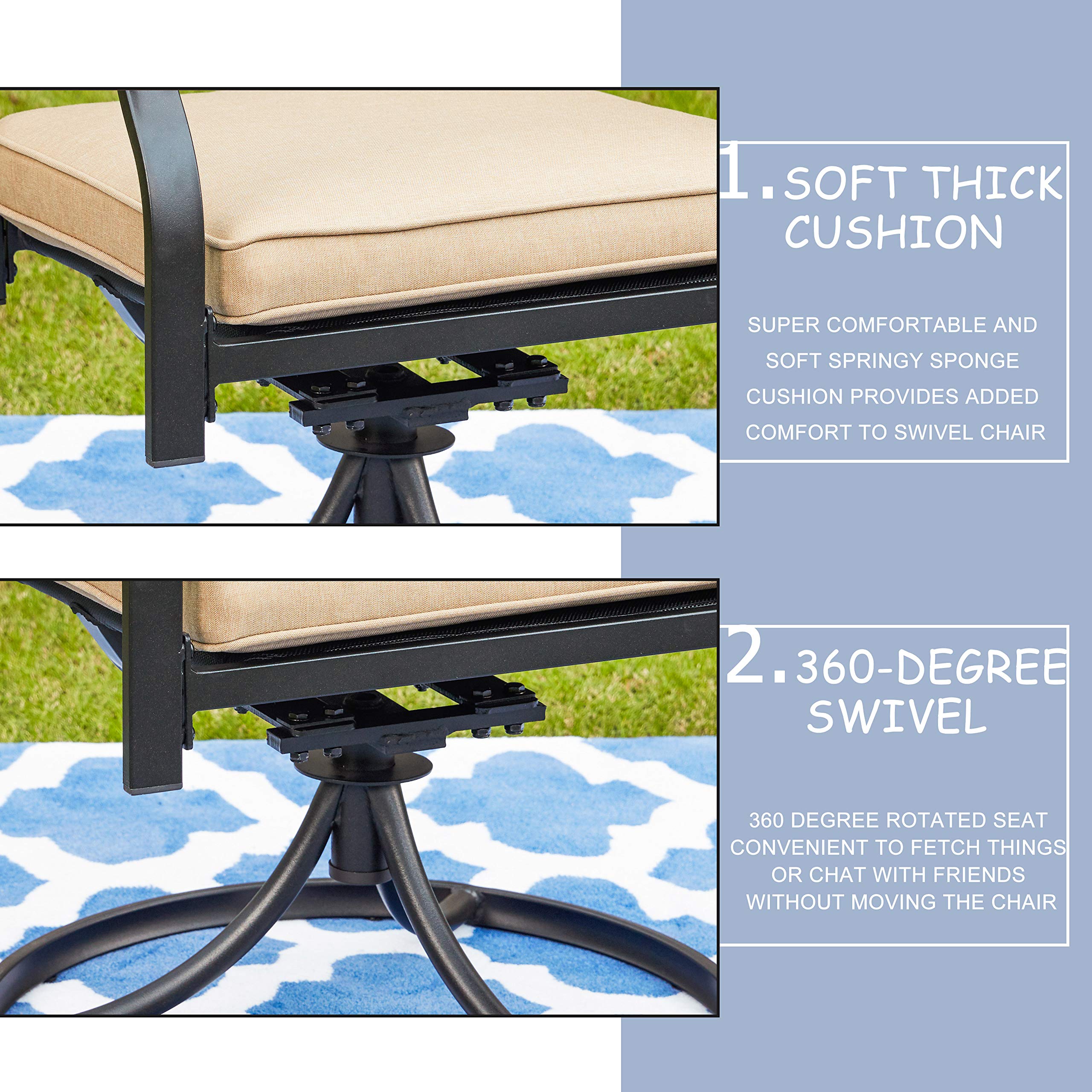 LOKATSE HOME 3-Piece Patio Swivel Set - Outdoor Metal Steel Furniture with 2 Dining Chairs & Umbrella Side Table, Beige - Perfect for Backyard, Garden, Poolside or Balcony Relaxation