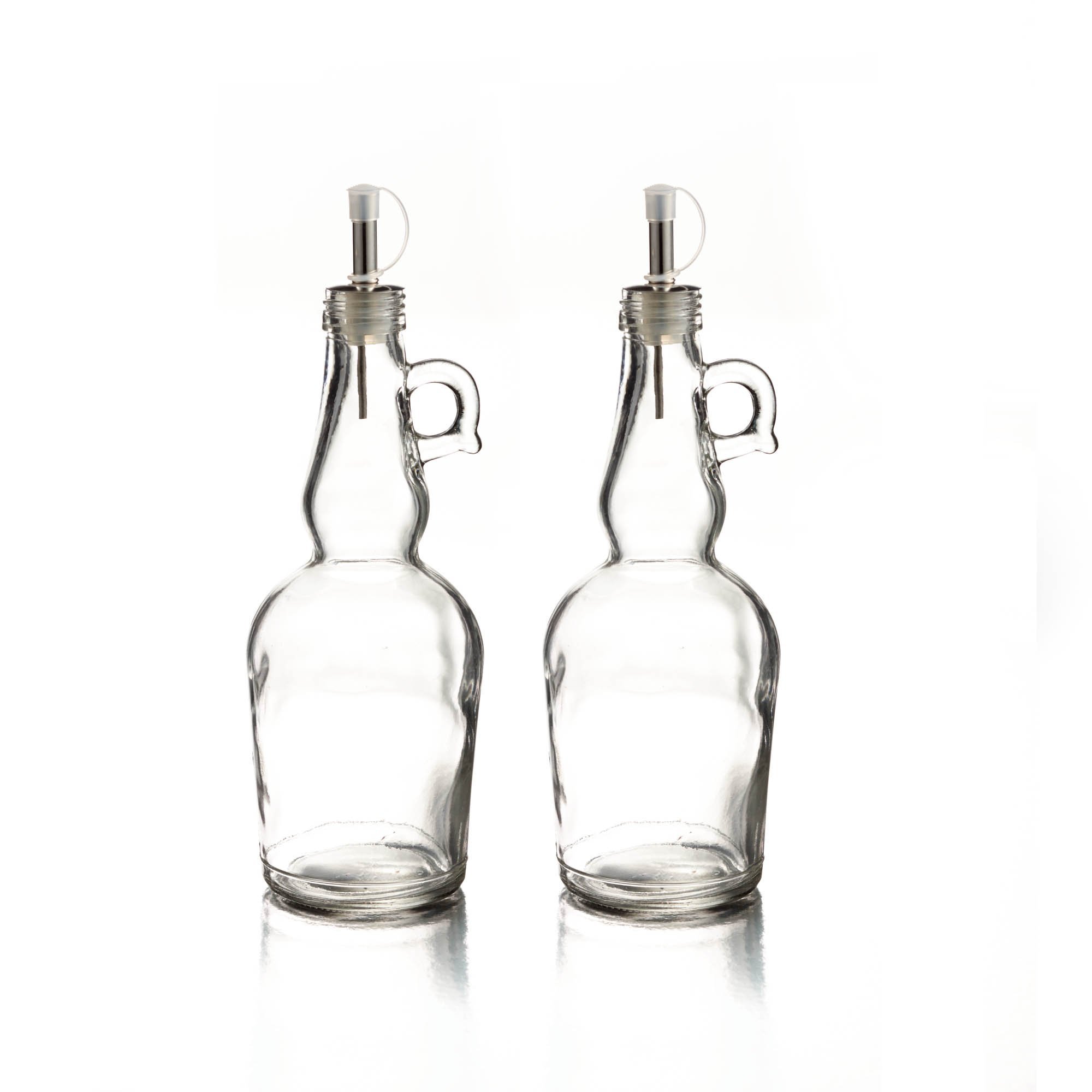 Premium Glass Oil Bottles Set of 2 - Clear Kitchen Oil Dispenser with Drip-Free Spout & Elegant Design - Perfect for Olive Oil, Vinegar & Salad Dressing Storage in Restaurants & Home Kitchens