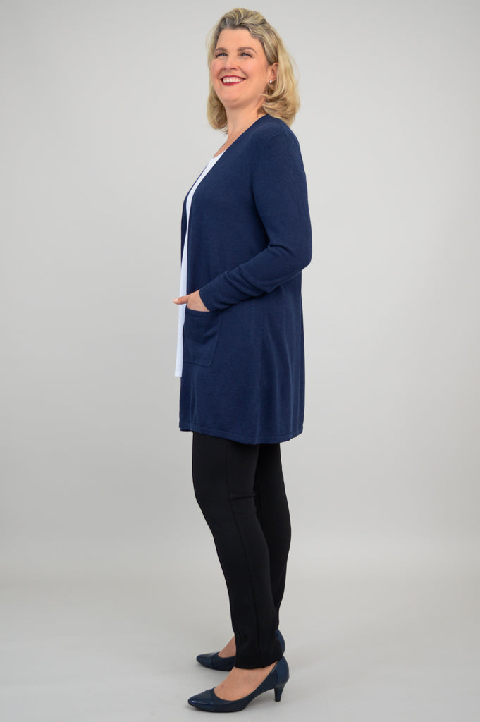 Justine Sweater - Soft Indigo Blue Bamboo Cotton Blend Women's Top for Casual Wear & Layering