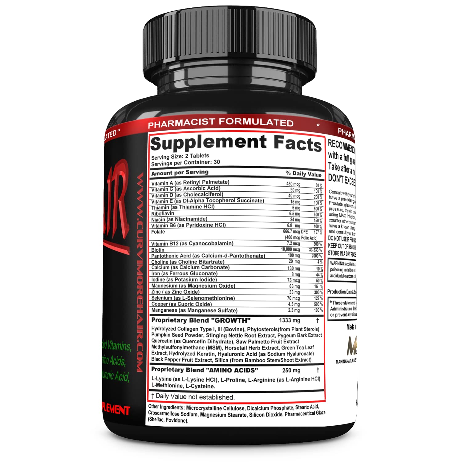 CURVIMORE Hair Growth Supplement with Biotin 10000mcg, Keratin, Collagen & Silica - 60 Tablets for Thicker Hair & Reduced Hair Loss | Supports Healthy Hair Growth with 35 Vitamins, Minerals & Herbs | Perfect for Men & Women Seeking Fuller Hair